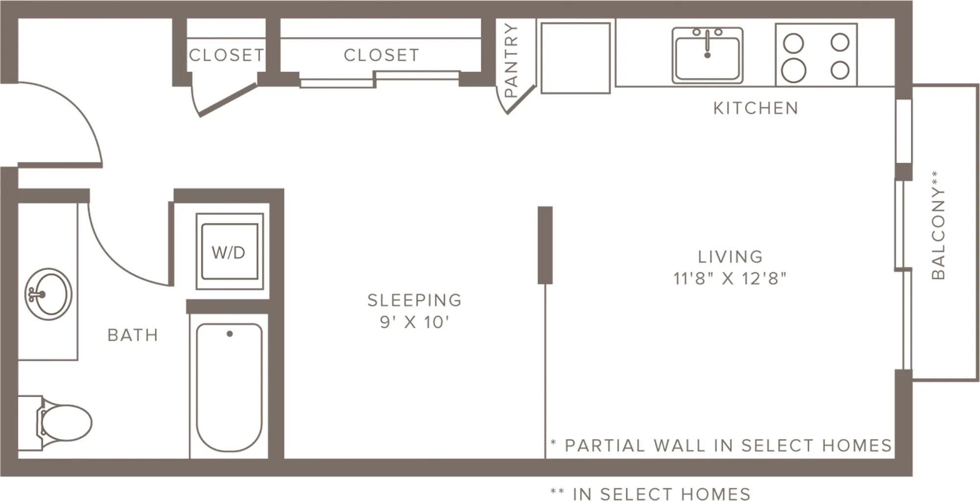 506 square foot studio one bath floor plan image