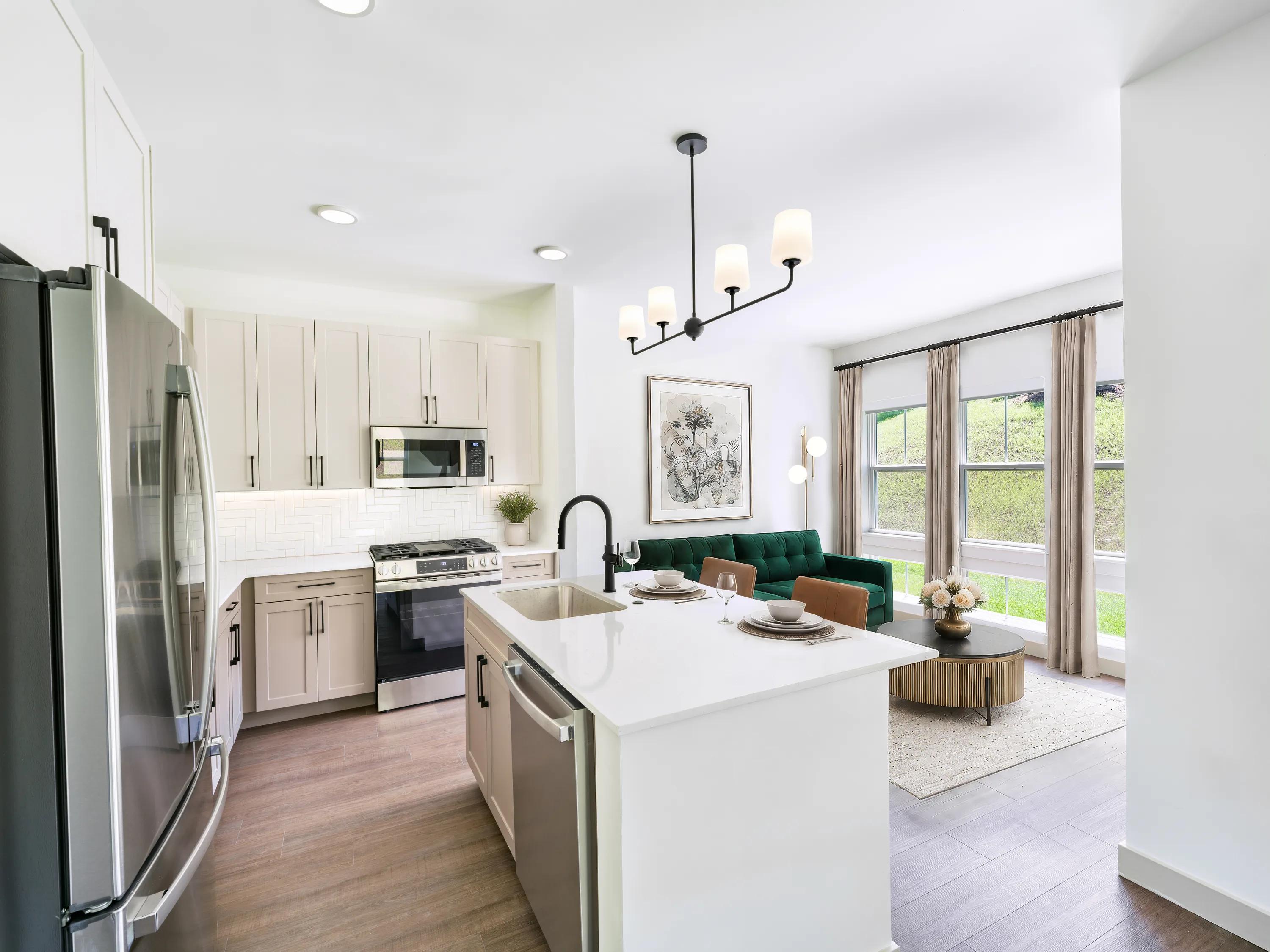 Open kitchen with a generous island modera weston apartments and townhomes for rent  for rent in weston ma near boston