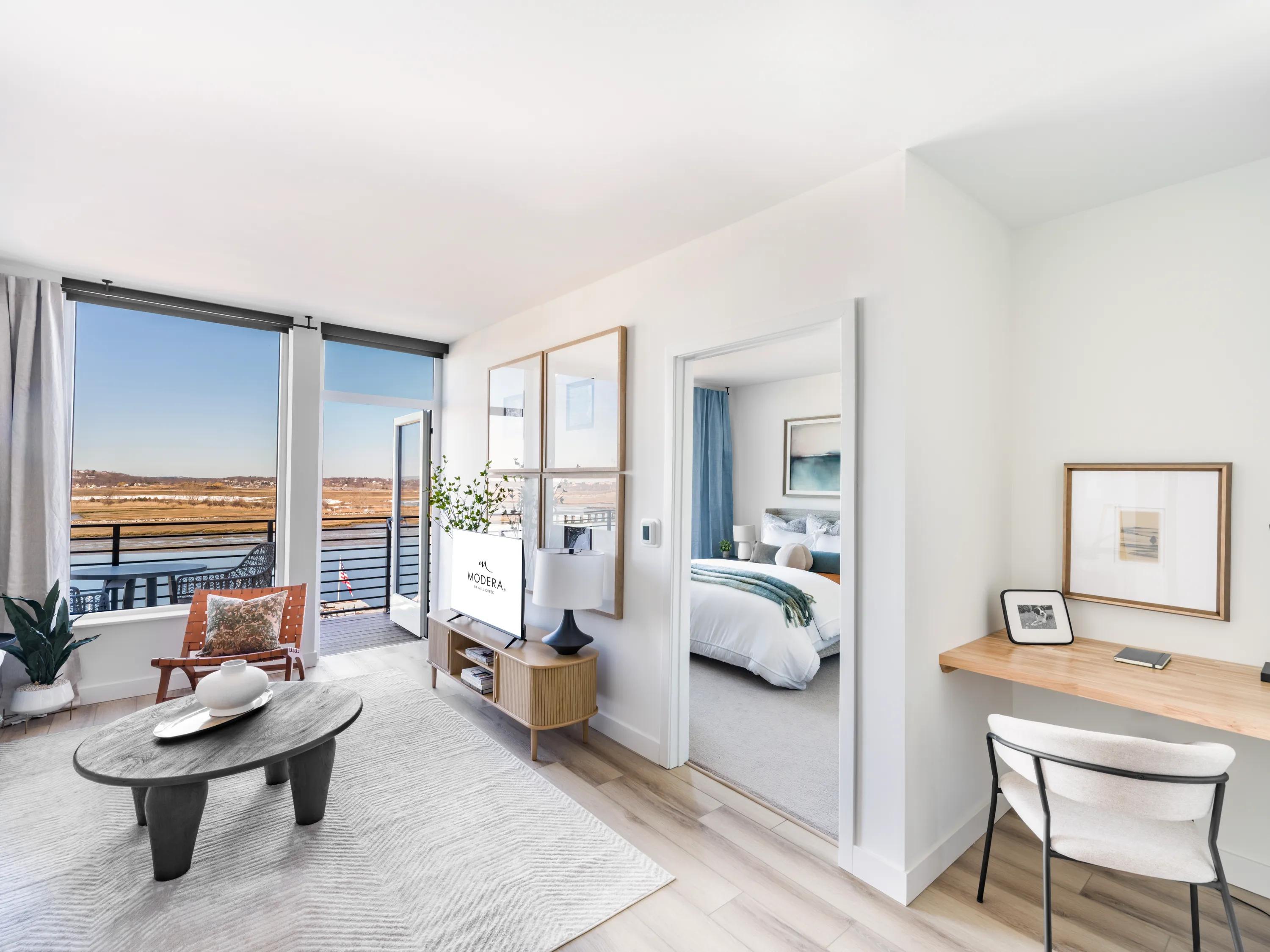 open living area with coastal decor modera revere beach apartment homes for rent in revere ma