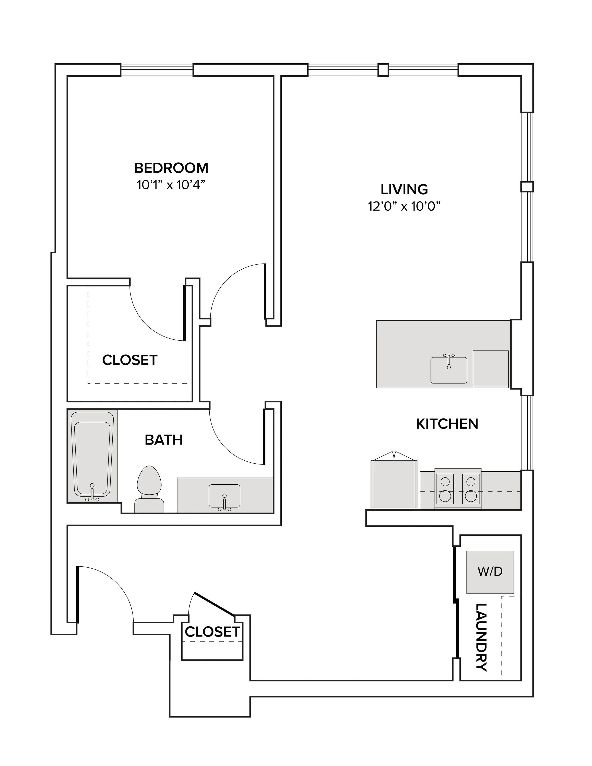 814 square foot one bedroom one bath apartment floor plan image