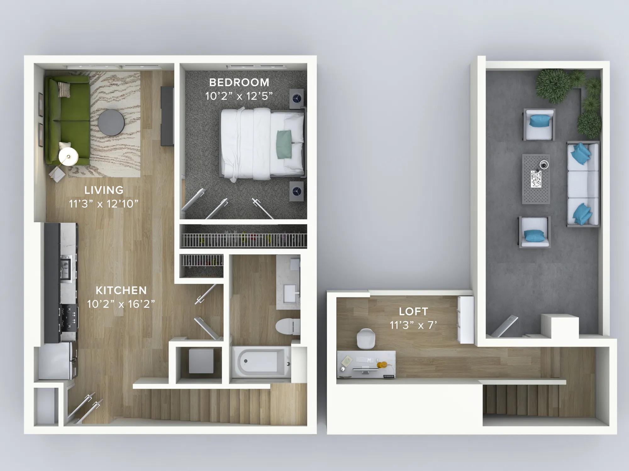 791 square foot one bedroom one bath apartment floorplan image