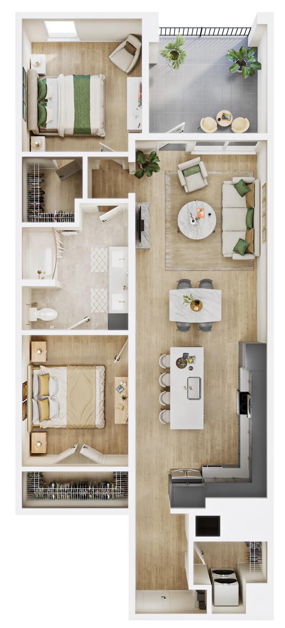 1121 square foot two bedroom one bath apartment floor plan image