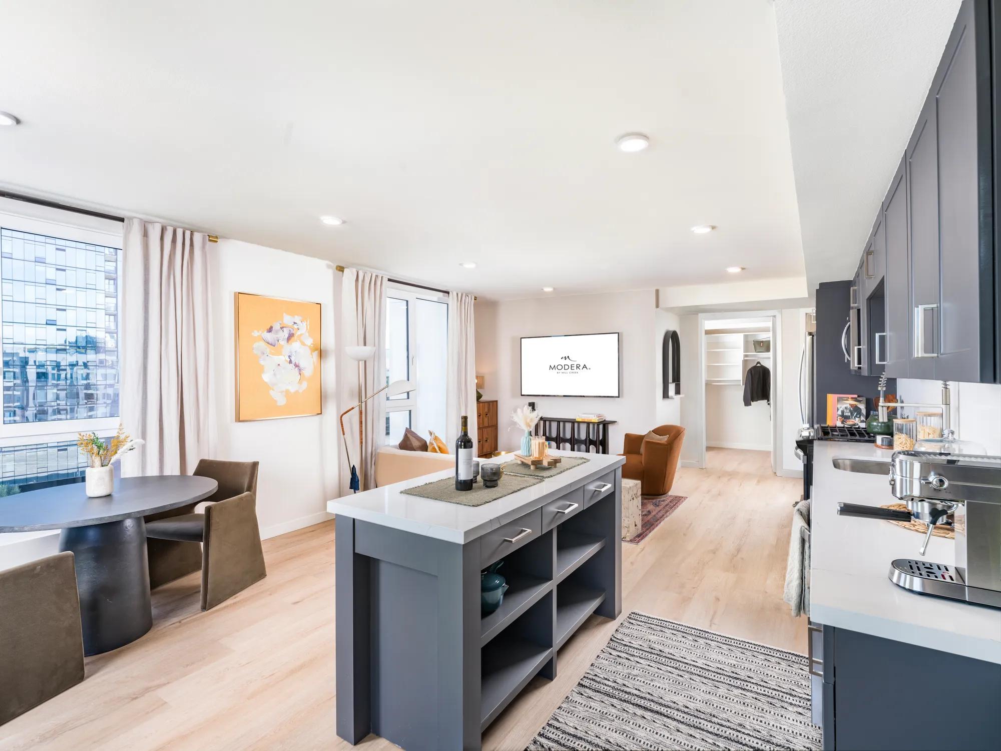 spacious modern kitchens with dark wood cabinetry modera argyle apartments for rent in los angeles ca