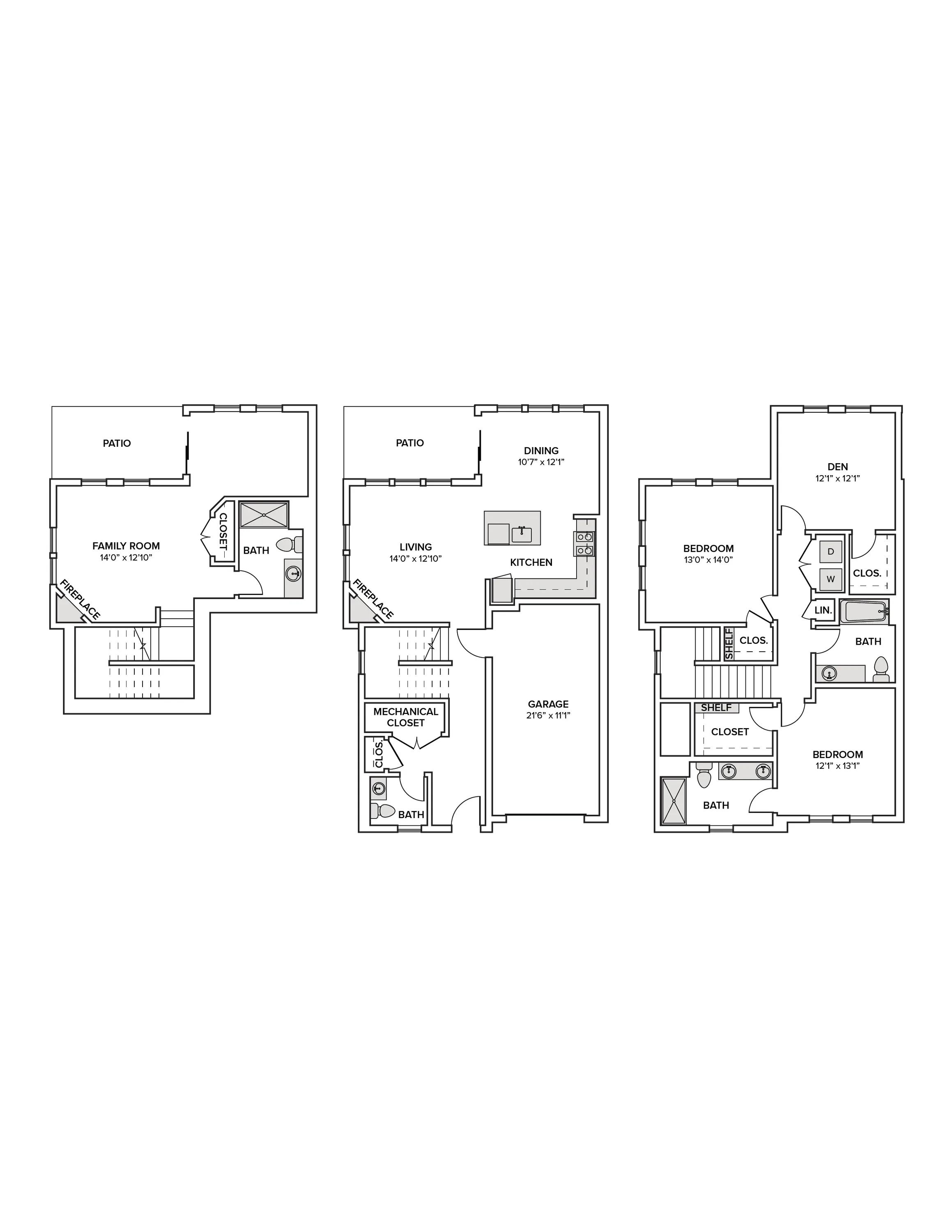 2248 square foot two bed three and a half bath townhome floor plan image