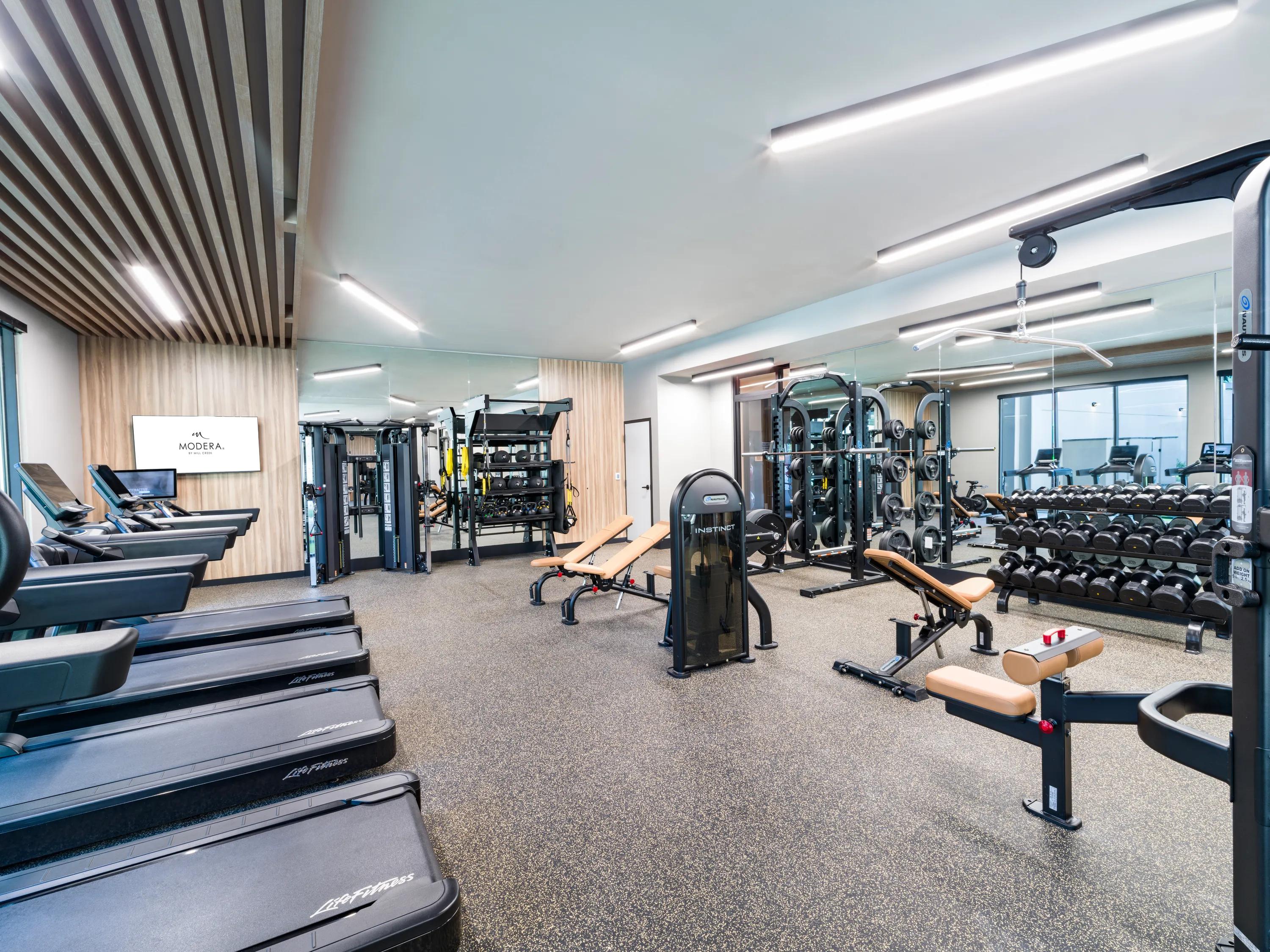 fitness center with weight and aerobic equipment modera kierland apartment homes for rent in scottsdale az