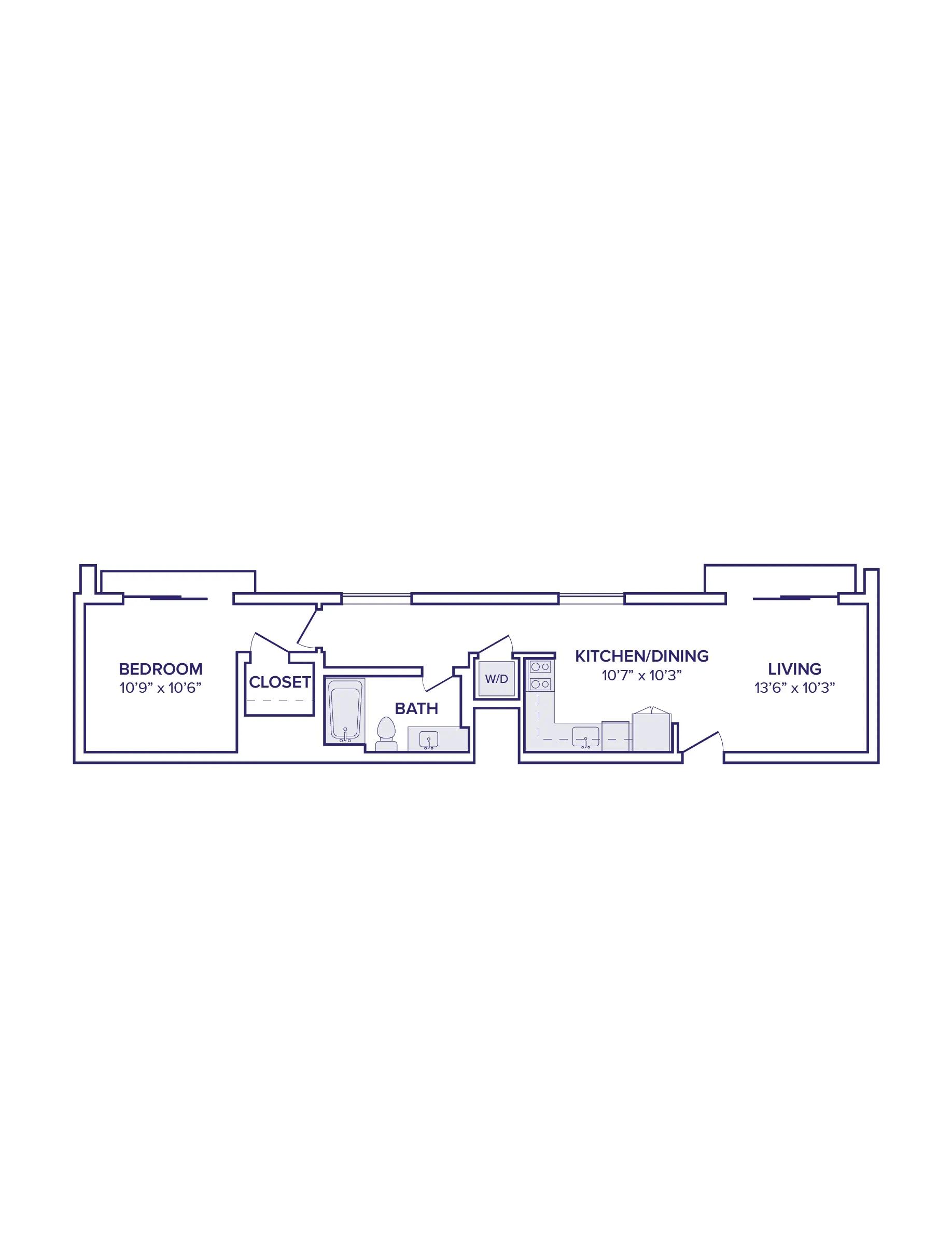 692 square foot one bed one bath floor plan image