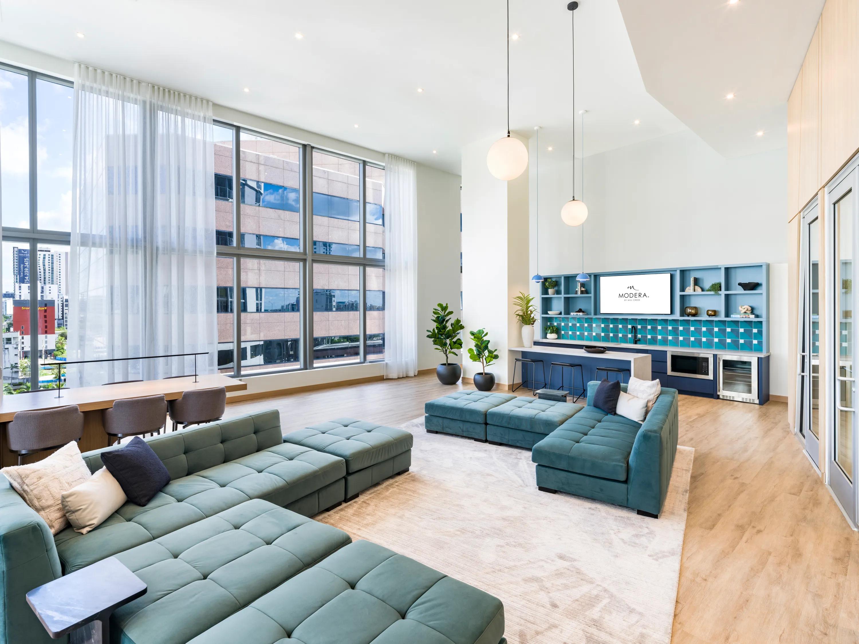 lounge with couch seating modera riverside apartment homes for rent in miami fl