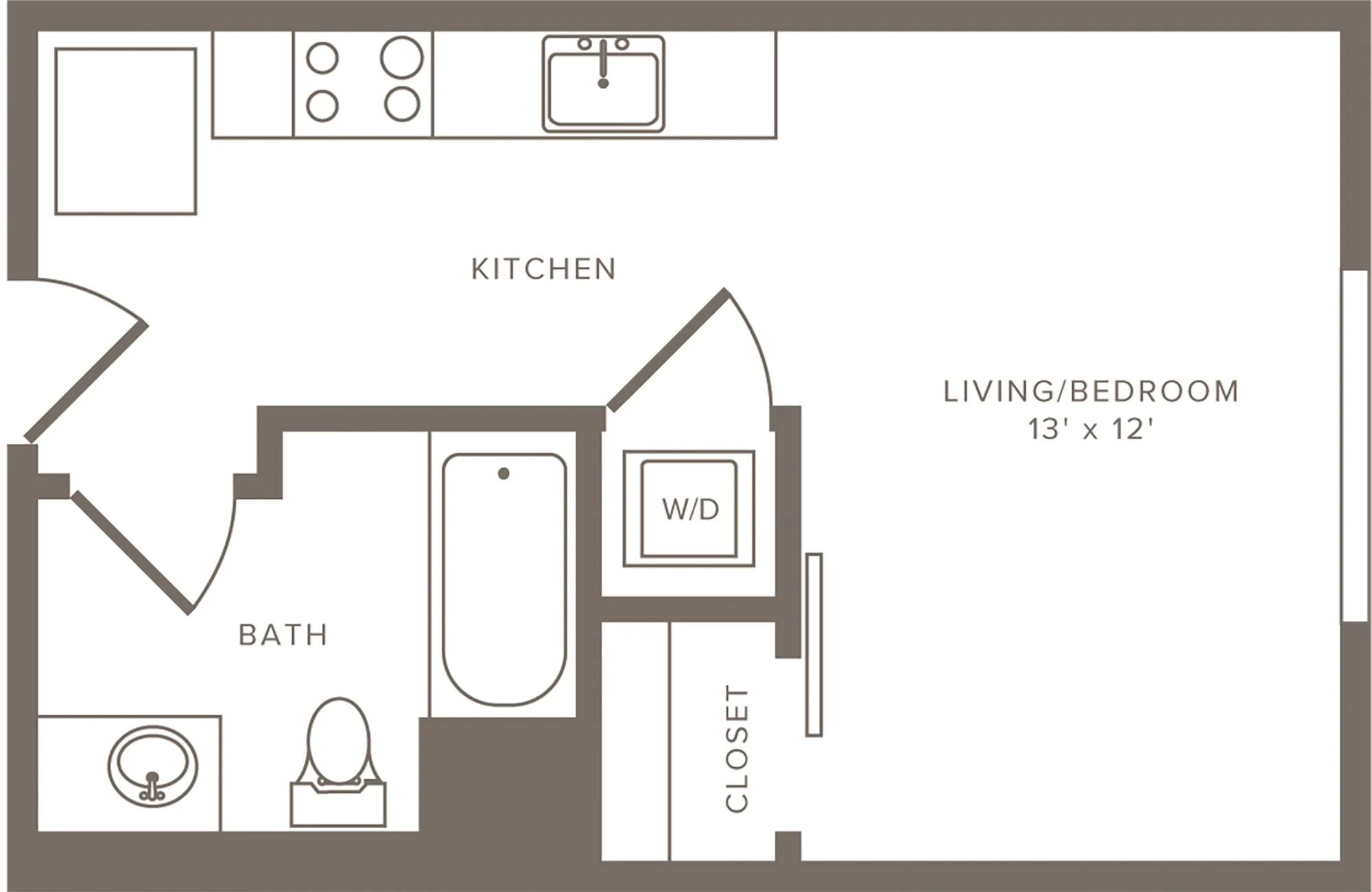 371 square foot studio one bath floor plan image