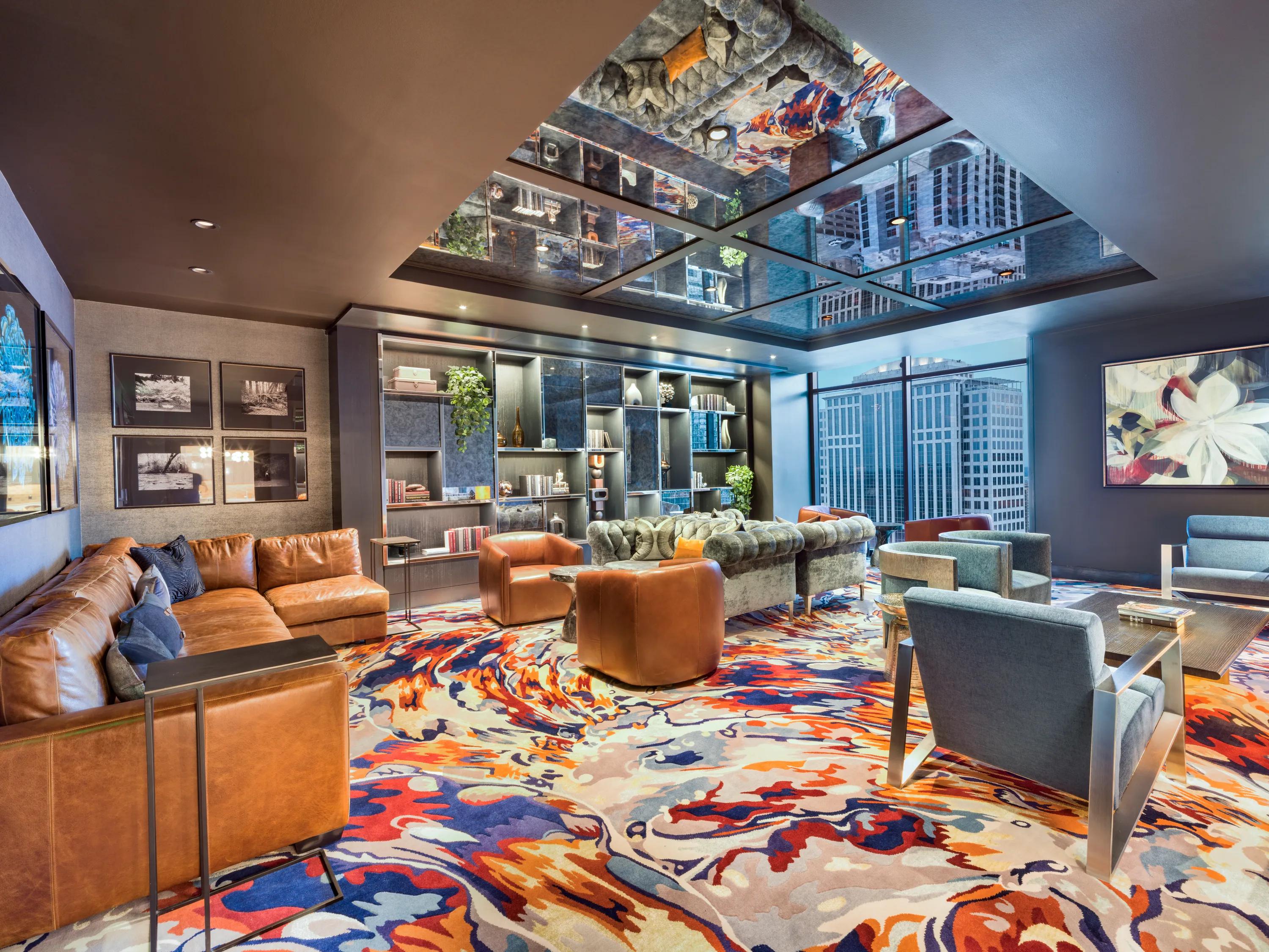 30th-floor club room with designer furnishings modera parkside apartment homes for rent in atlanta ga