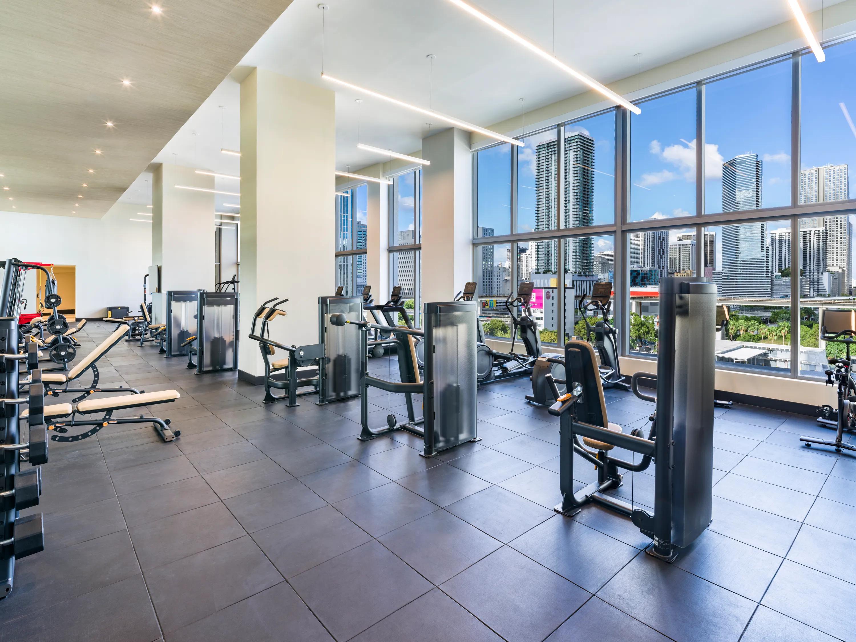 fitness center with skyline views modera riverside apartment homes for rent in miami fl