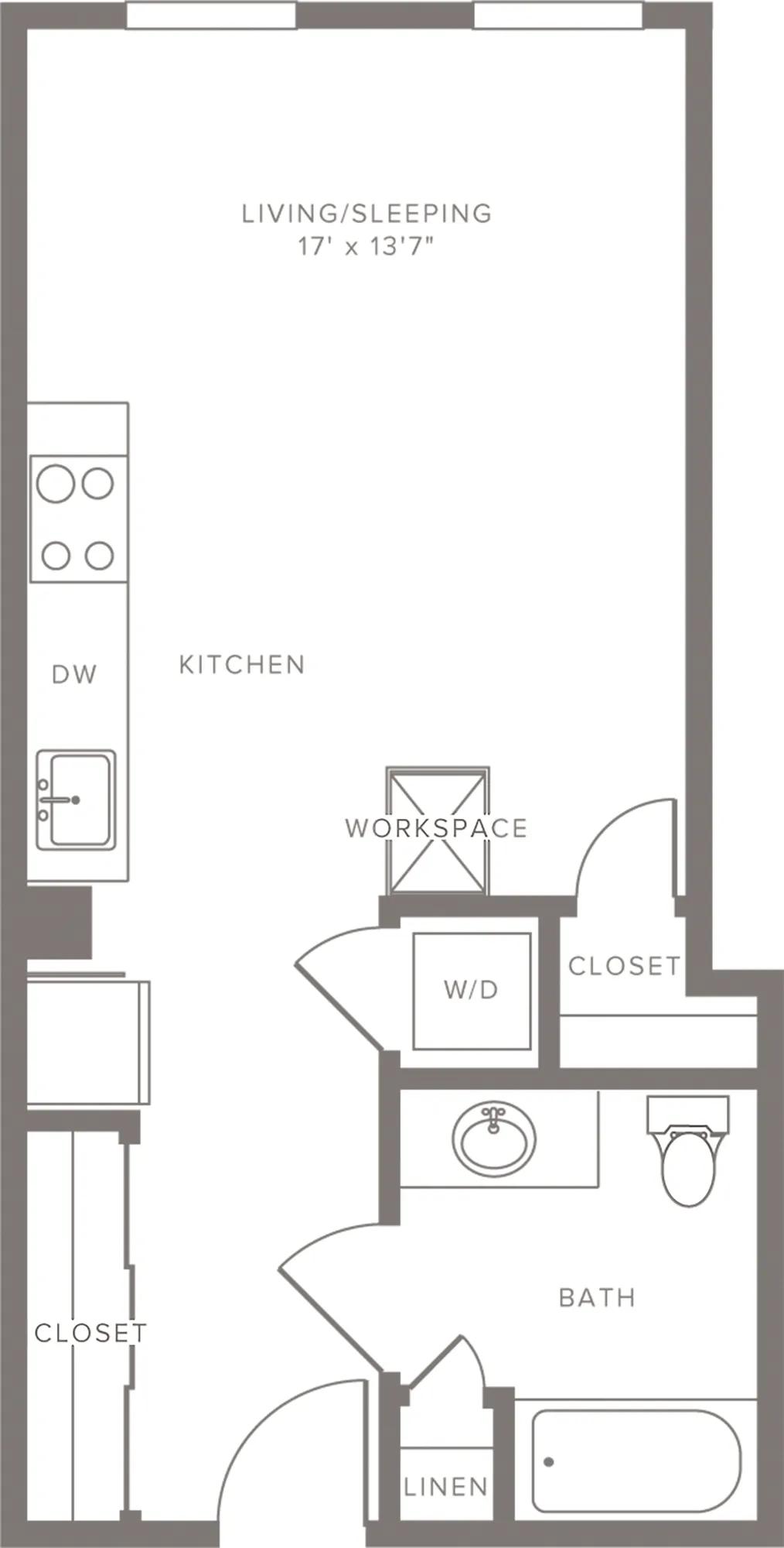 460 square foot studio one bath floor plan image