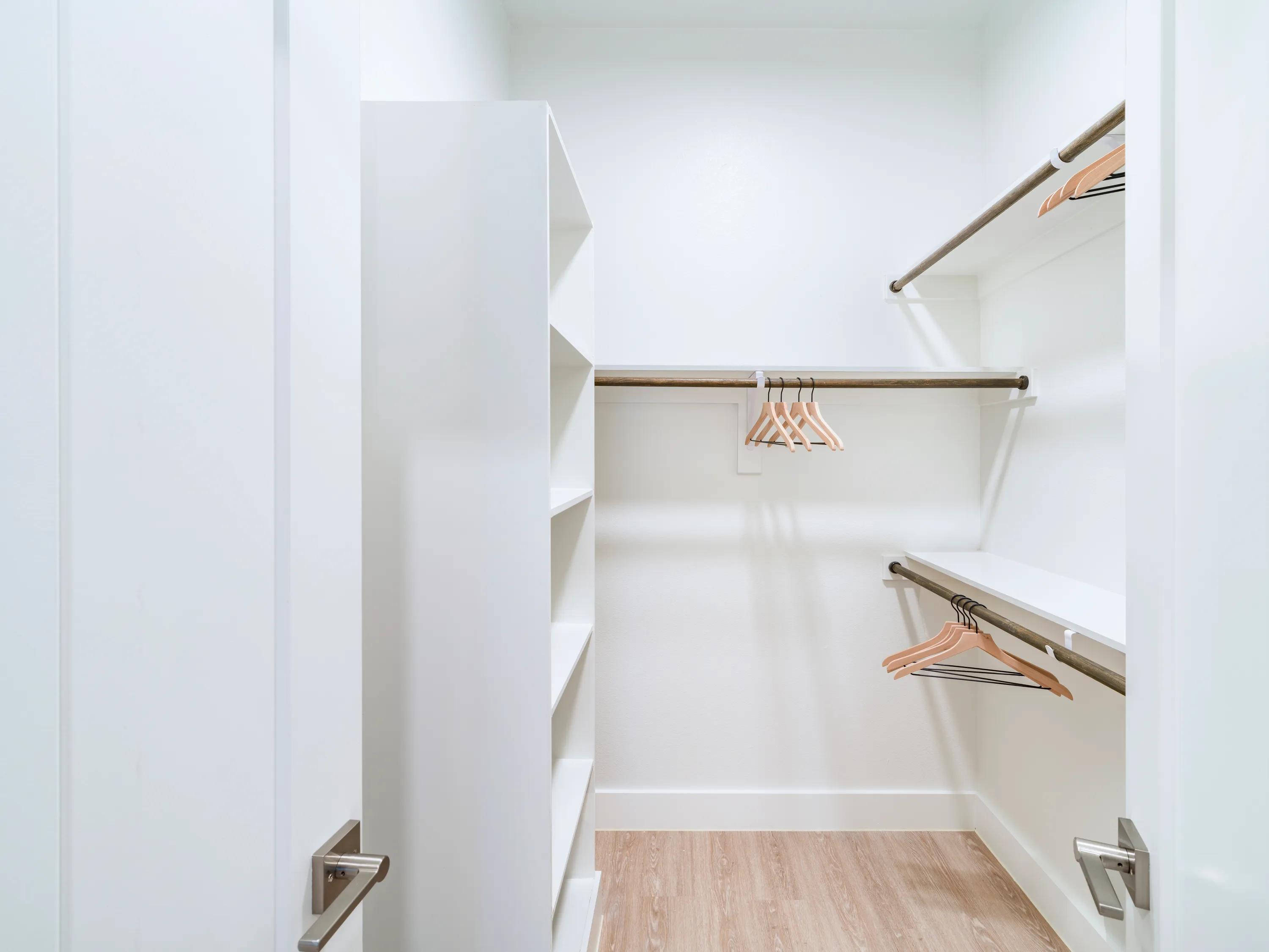 spacious closet with built-in shelving modera trailhead apartment homes for rent in dallas tx