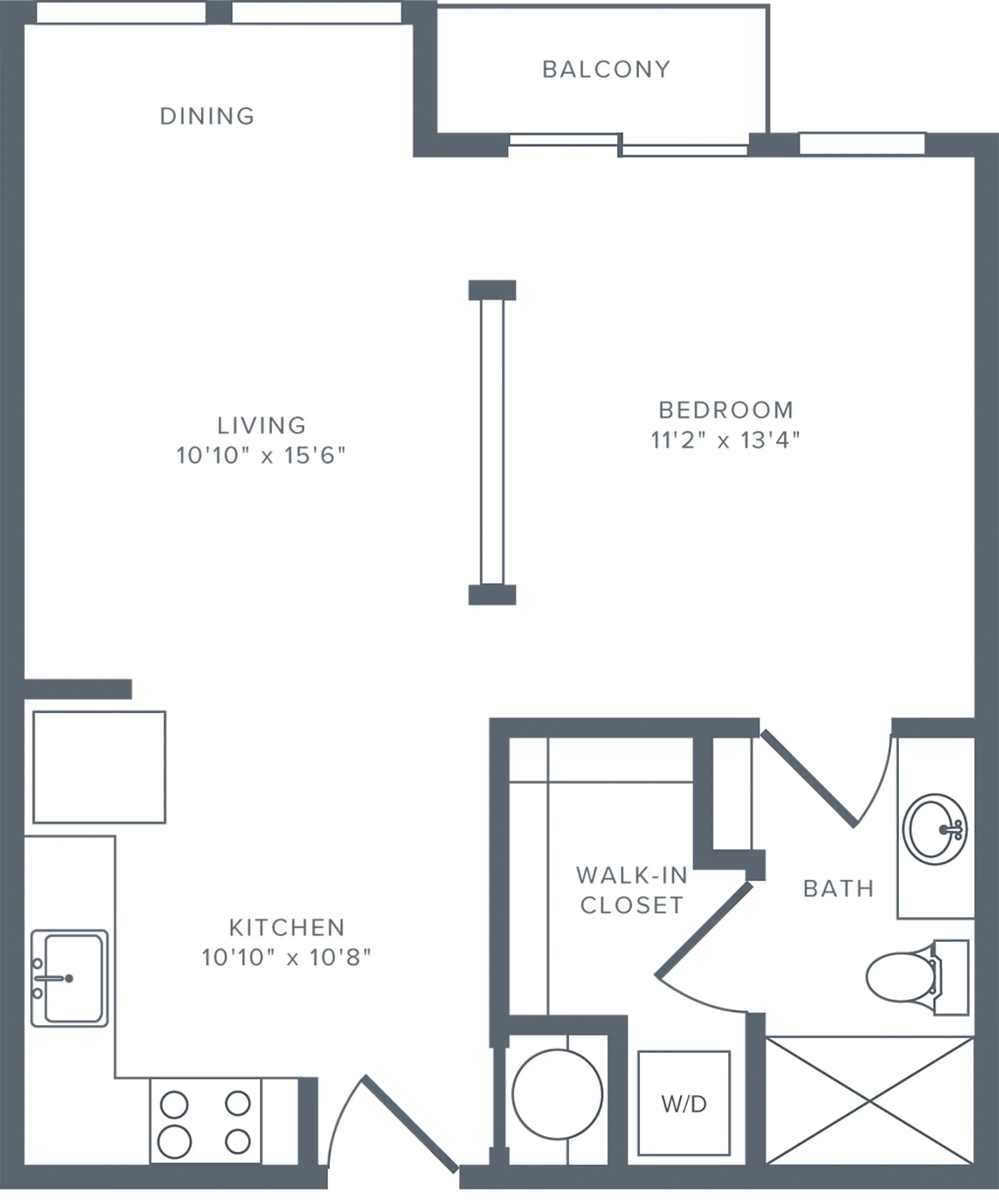 588 square foot studio one bath floorplan image