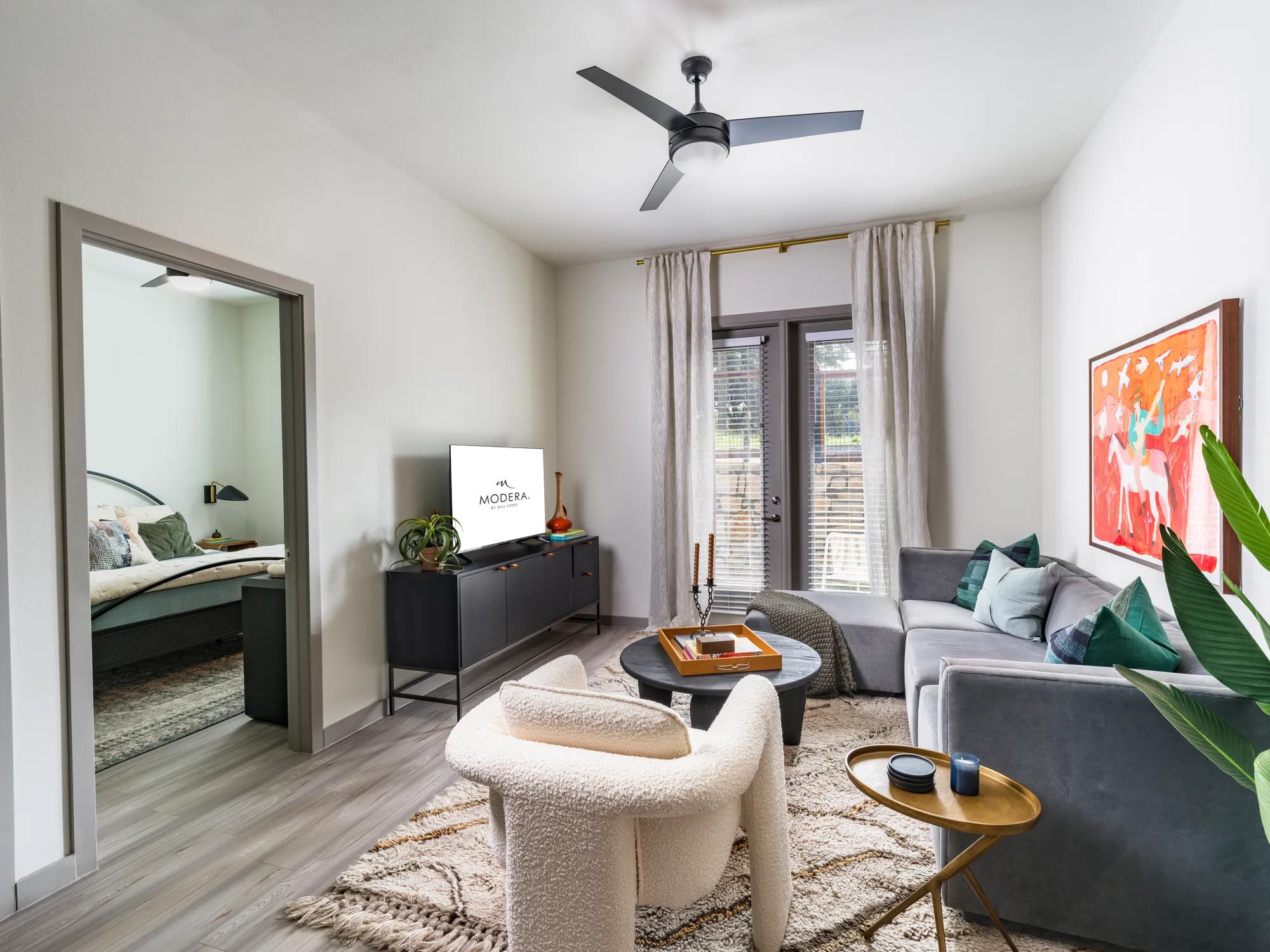 living rooms of Modera EaDo, where comfort meets contemporary elegance