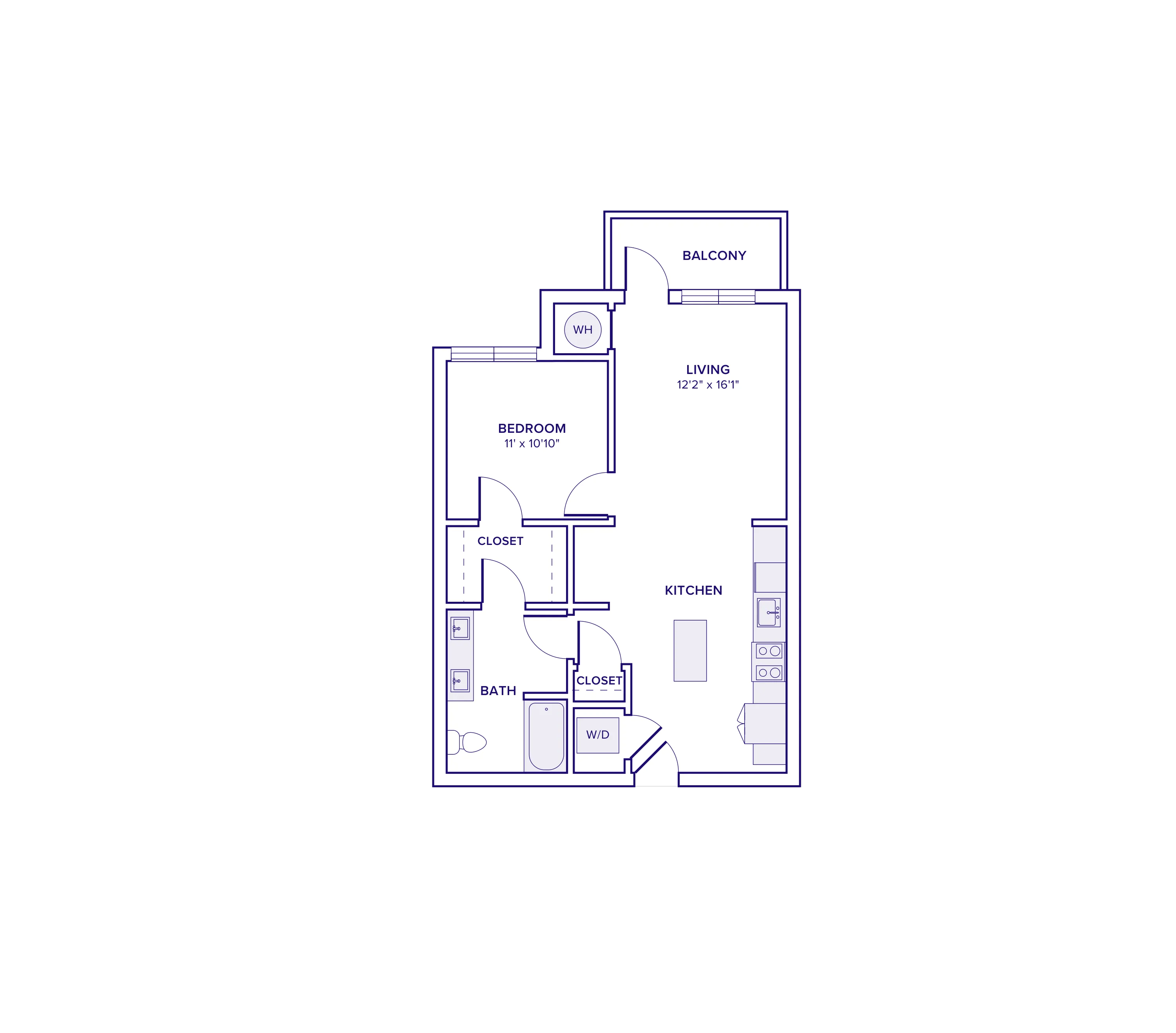 752 square foot one bed one bath floor plan in Atlanta, GA