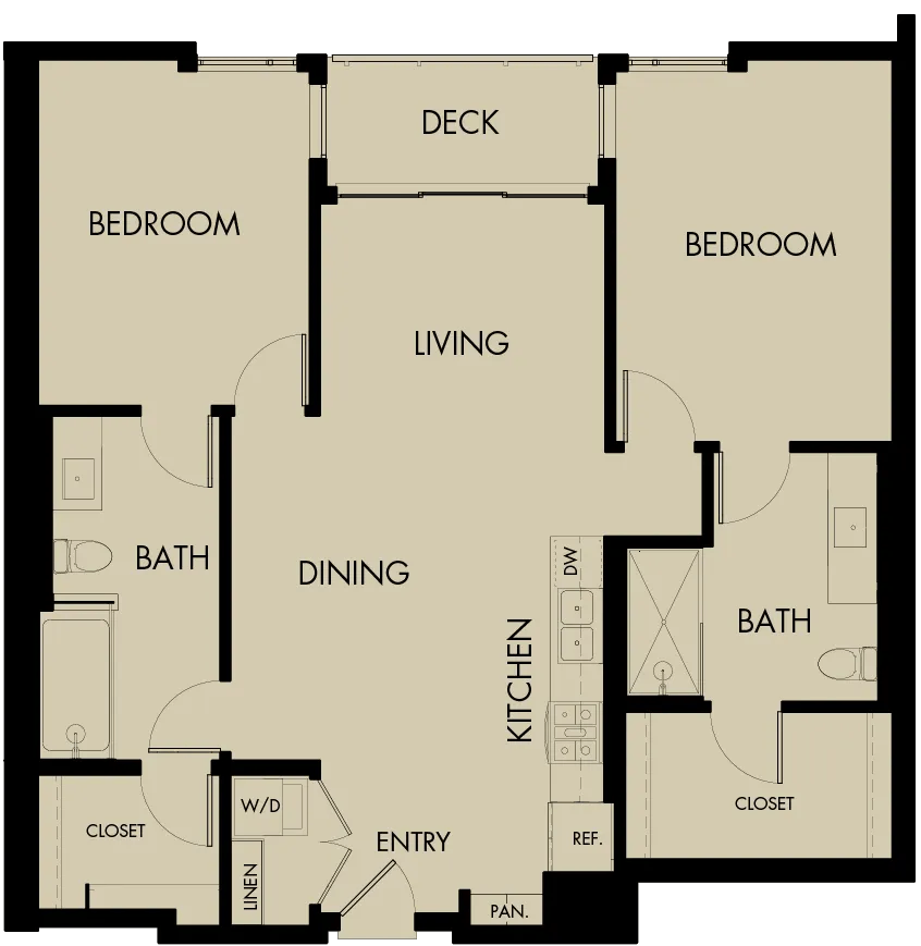 1141 square foot two bed two bath apartment floor plan image