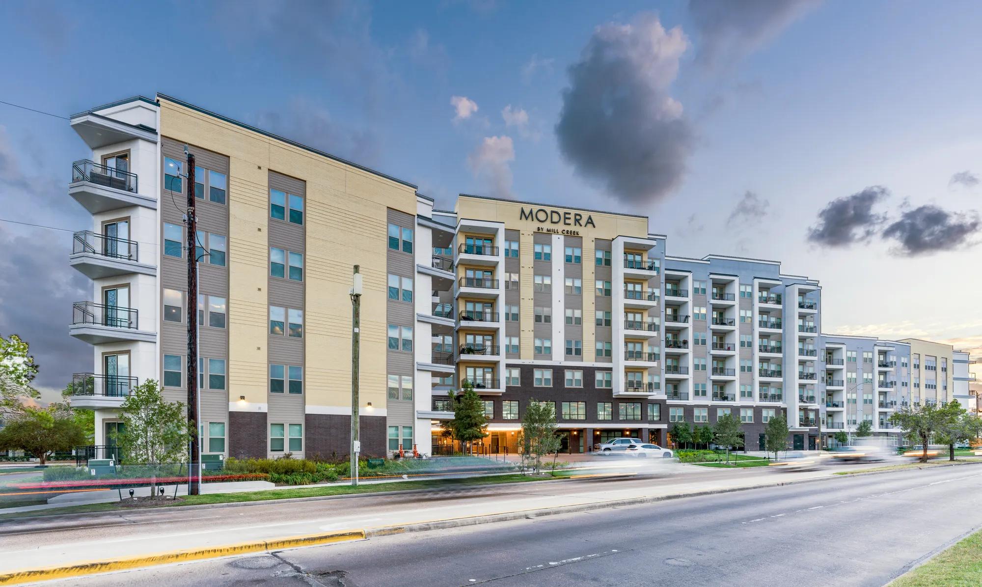 exterior street view of modera garden oaks apartments houston tx