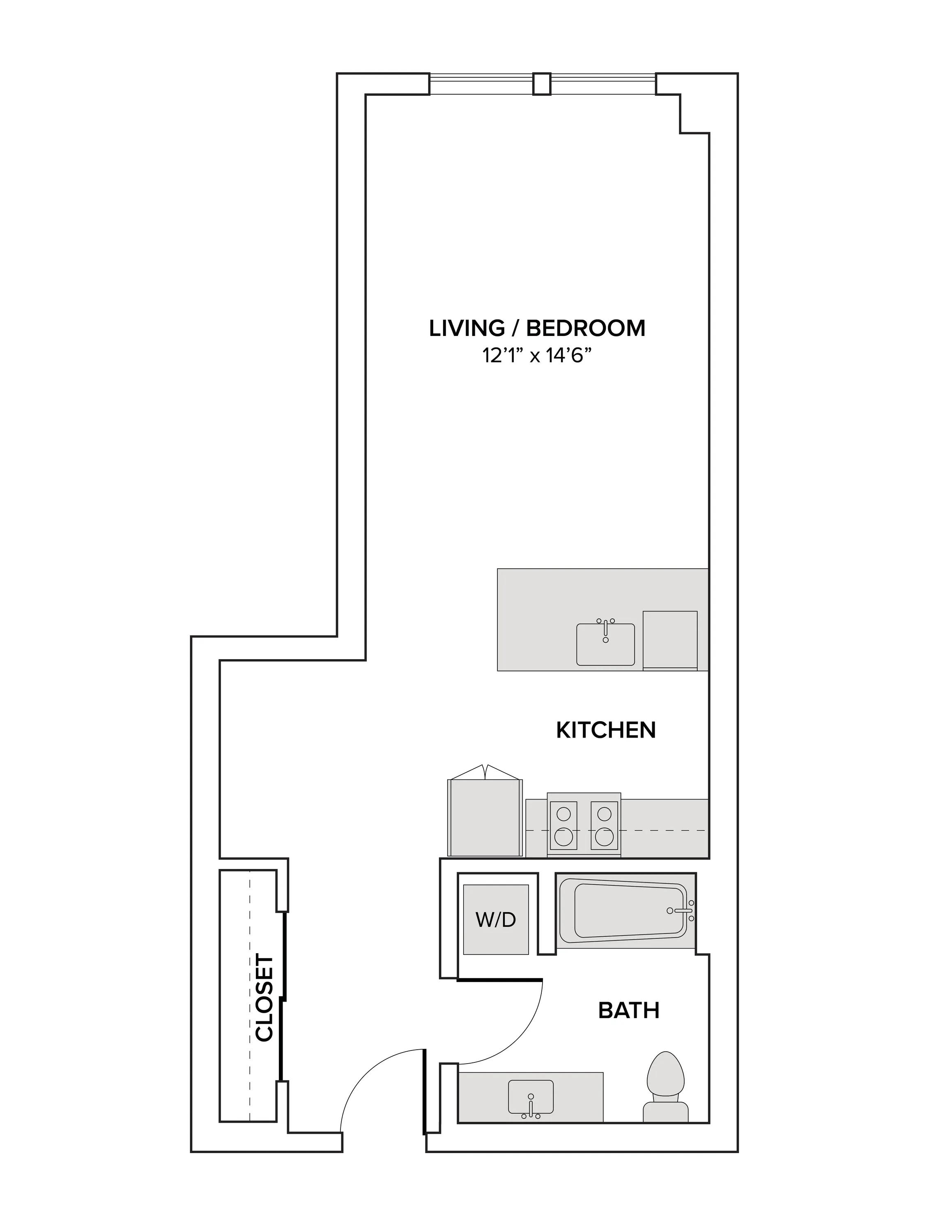 583 square foot studio one bath apartment floor plan image