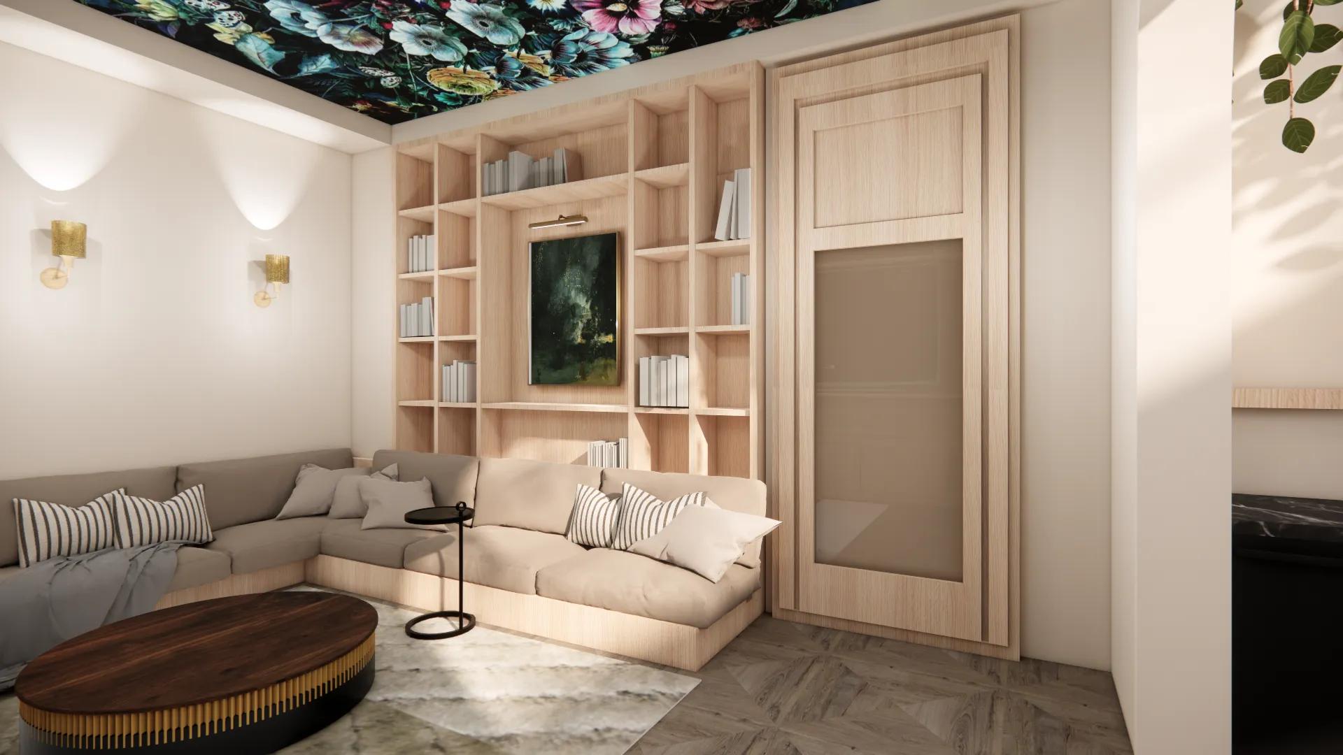 comfortable seating in amenity space with built in shelving on wall at modera university park apartment homes for rent in denver co