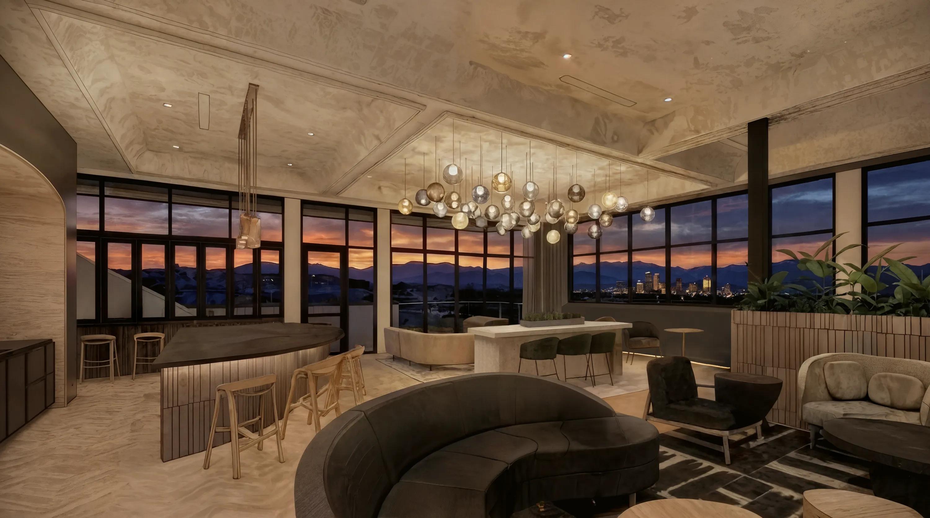 Resident lounge with sweeping Denver views modera second avenue apartments in denver co