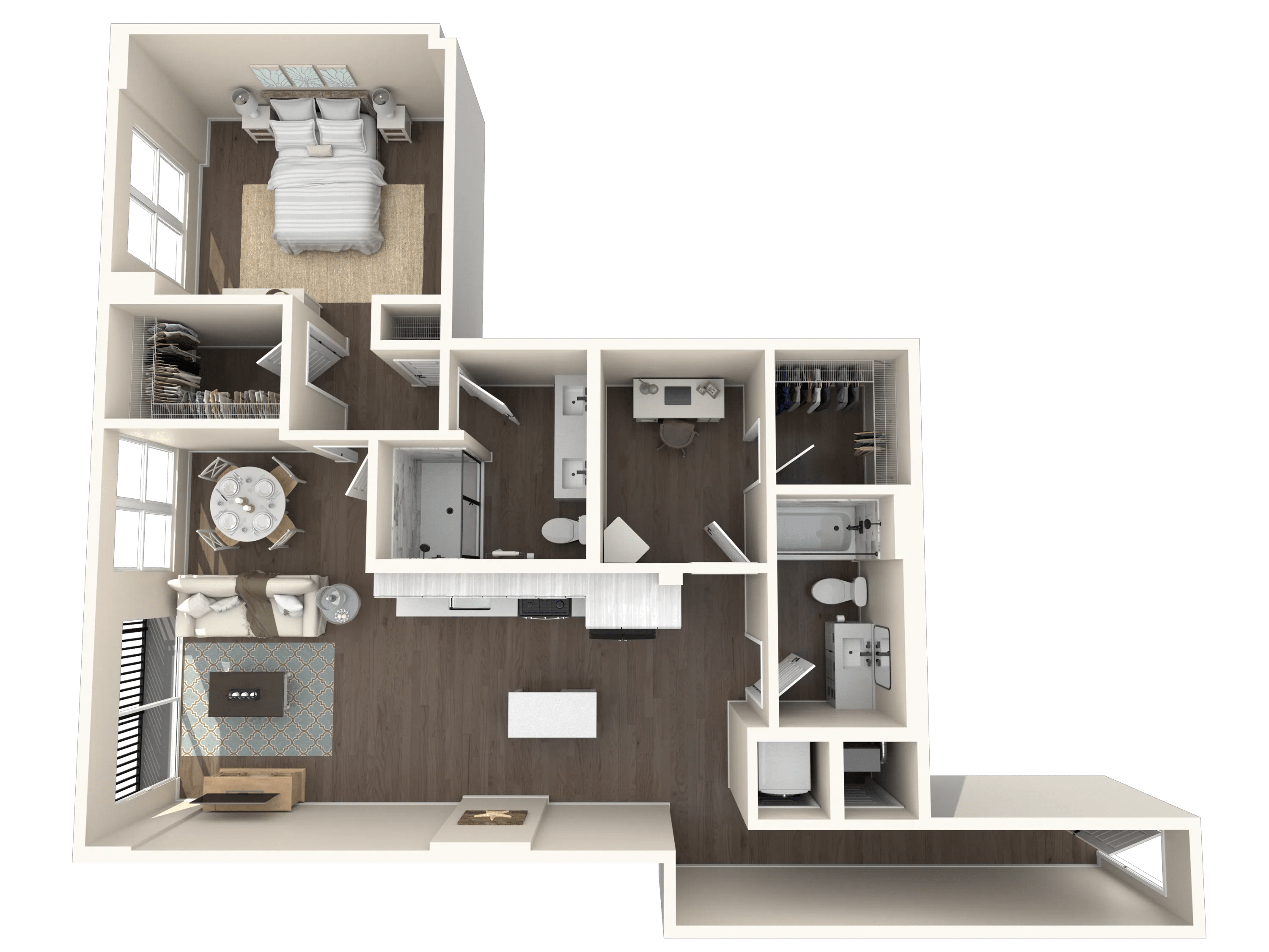 1085 square foot one bedroom two bath with den apartment floor plan image