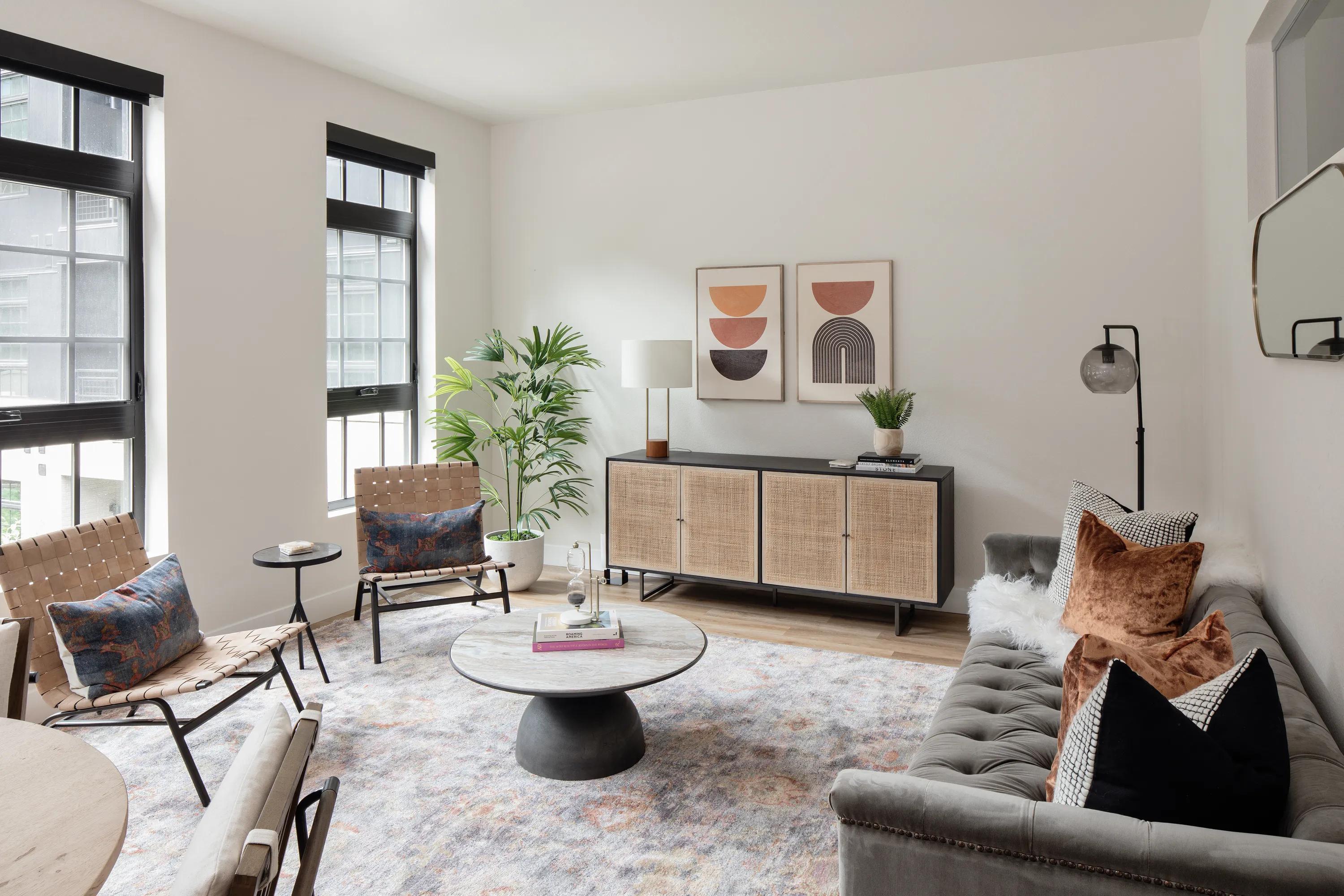 bedroom with furniture at modera art park apartment homes for rent in denver colorado