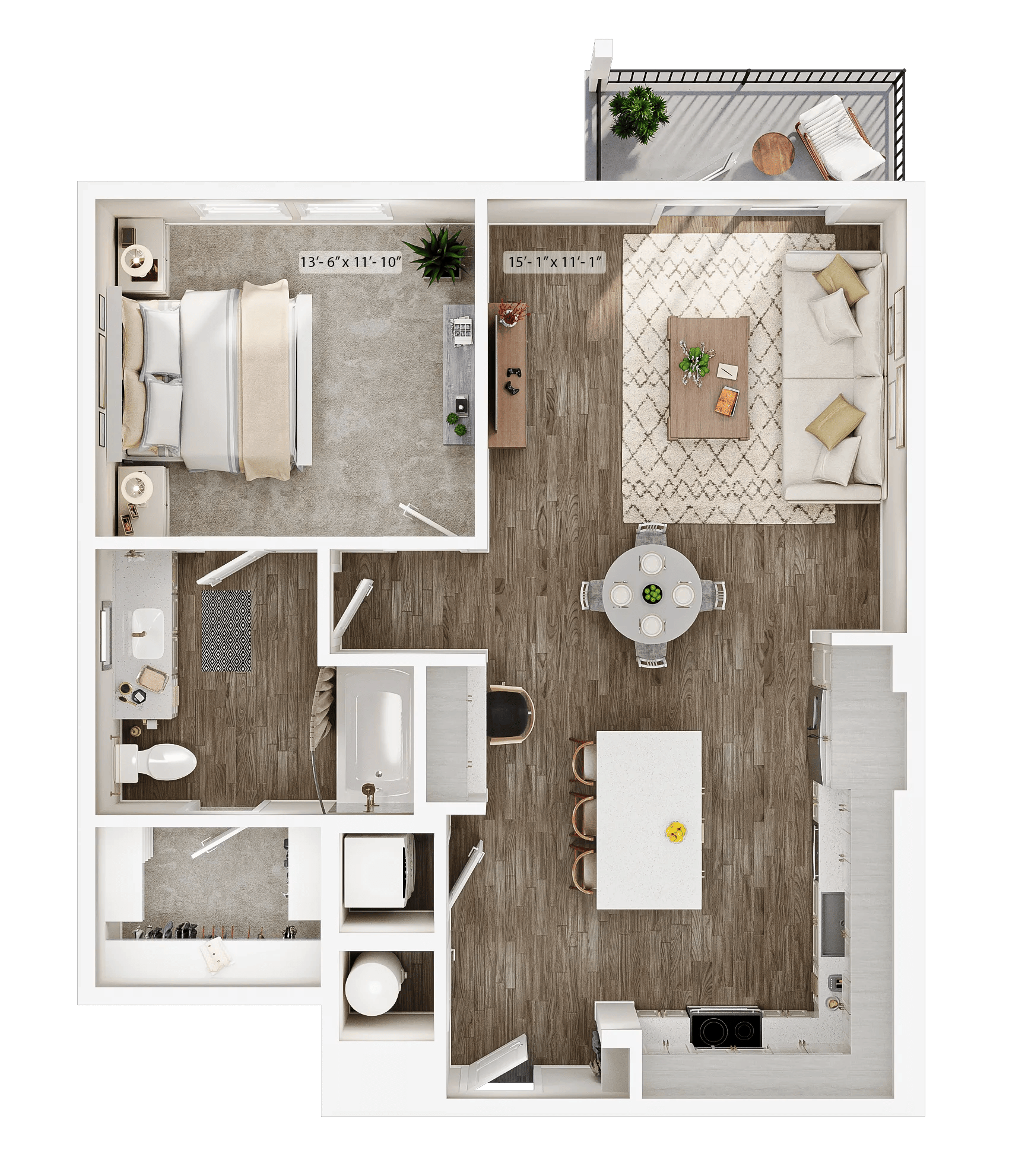 845 square foot one bedroom one bath apartment floor plan image