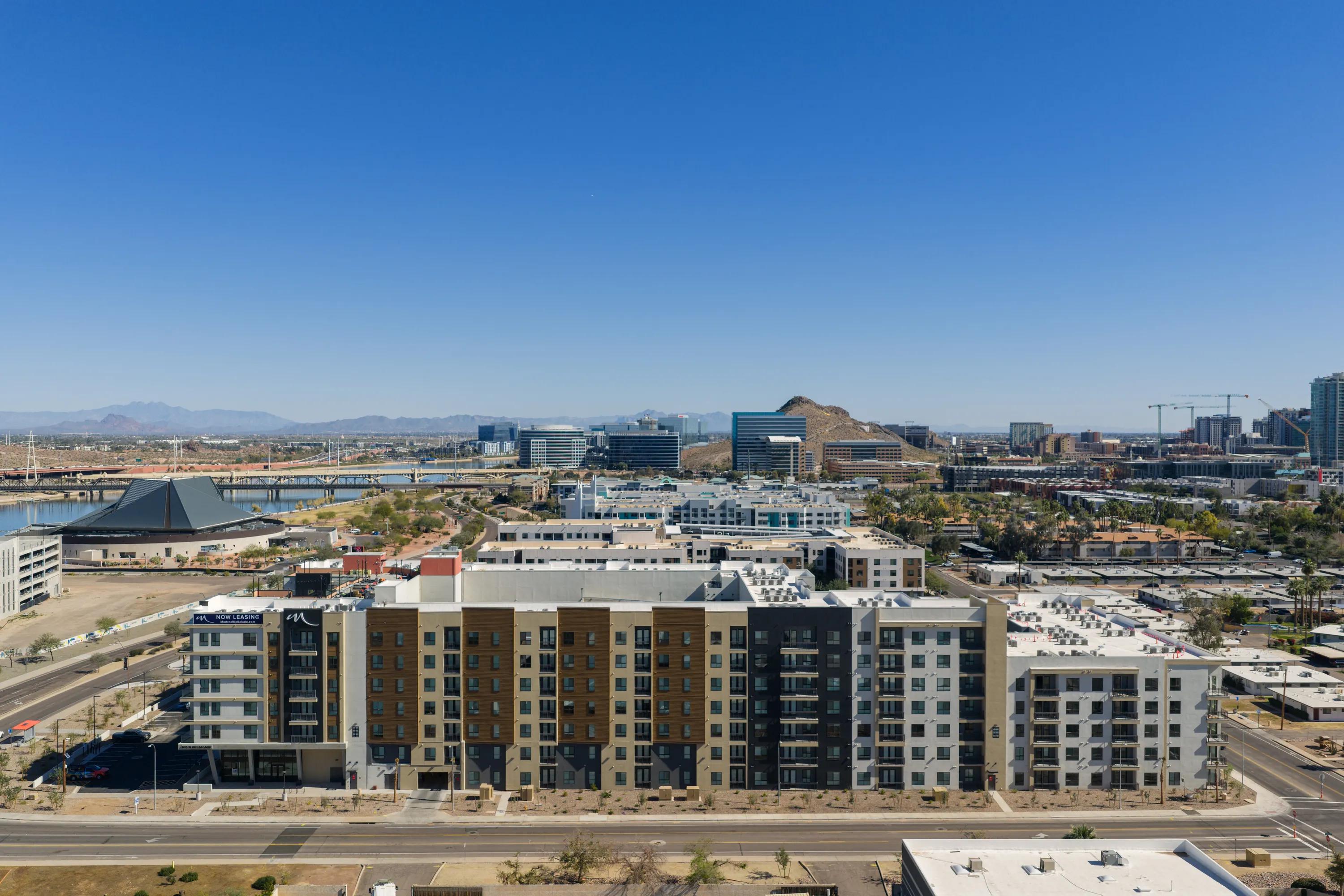 exterior during the day with modera rio salado apartments for rent in tempe az