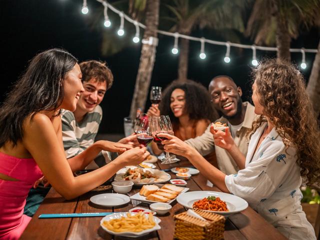 group of friends dining near san jose univeristy near vespaio apartments