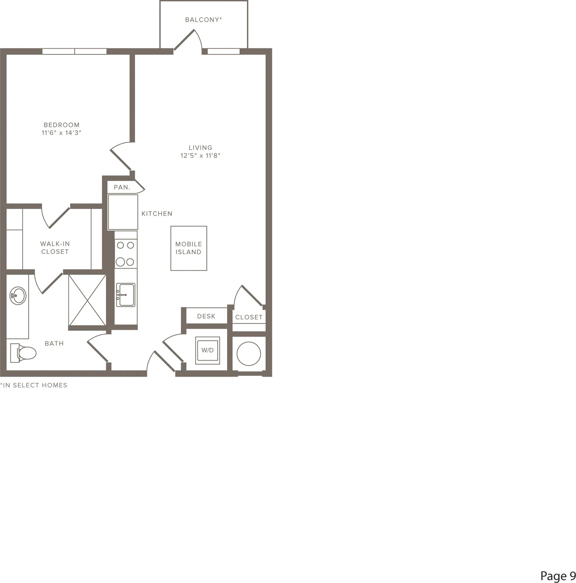 775 square foot one bedroom one bath apartment floorplan image