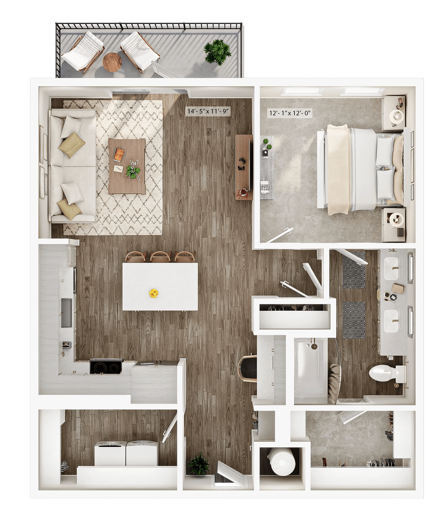 879 square foot one bedroom one bath apartment floor plan image