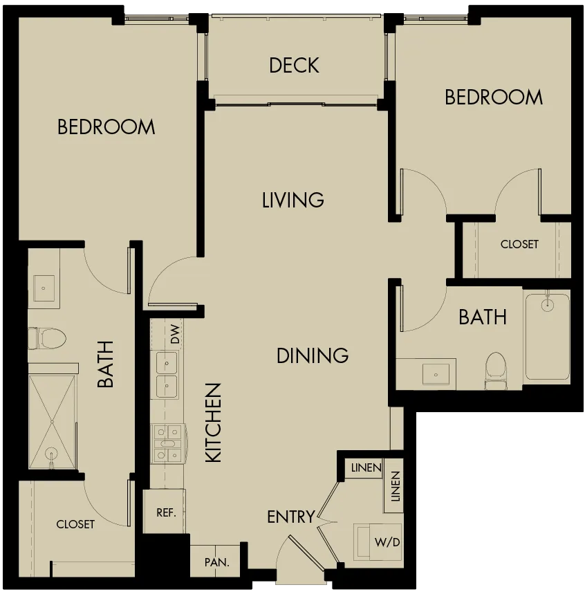 1060 square foot two bed two bath floor plan image
