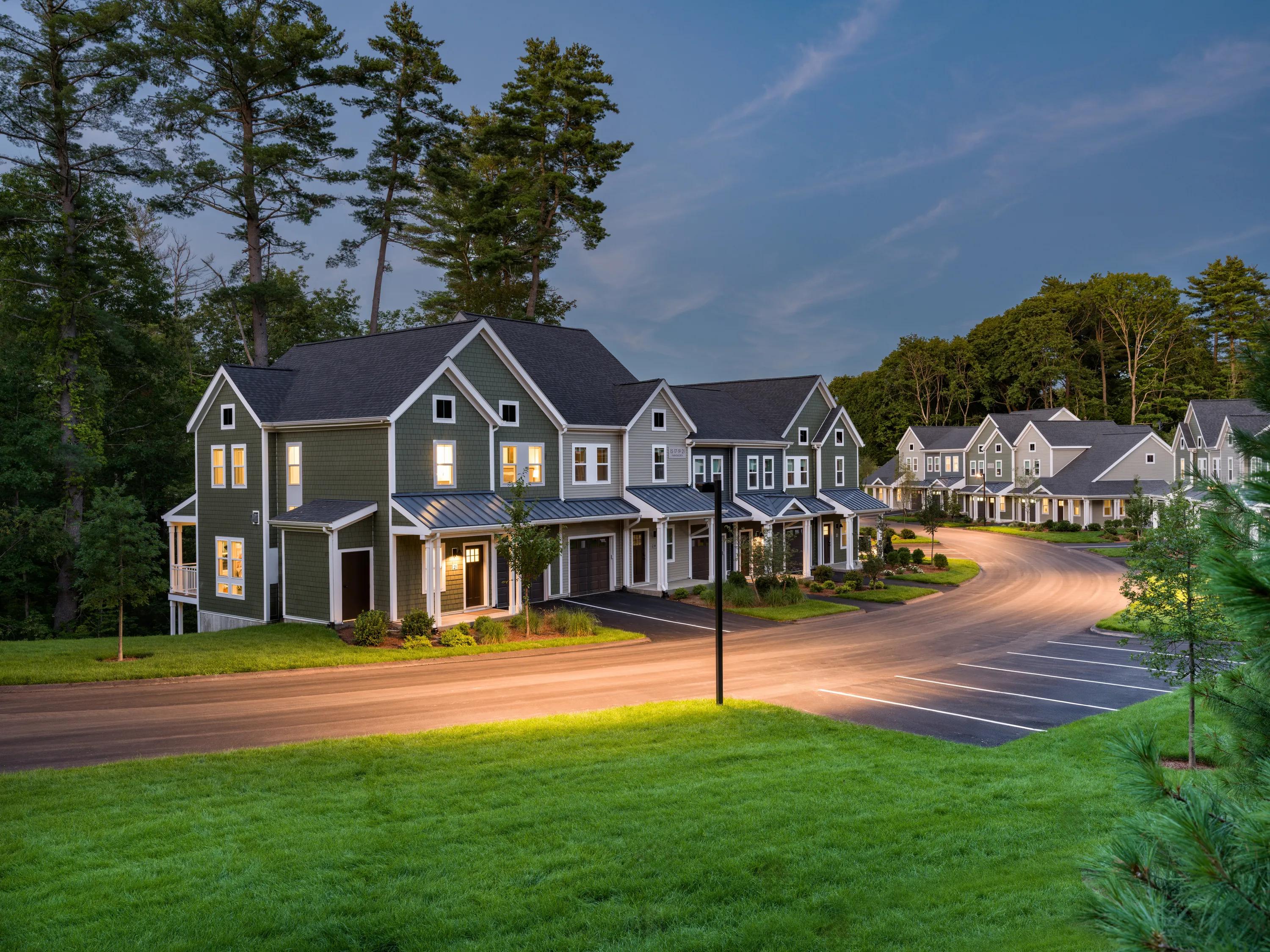 exterior at dusk modera weston apartments for rent in weston ma near boston