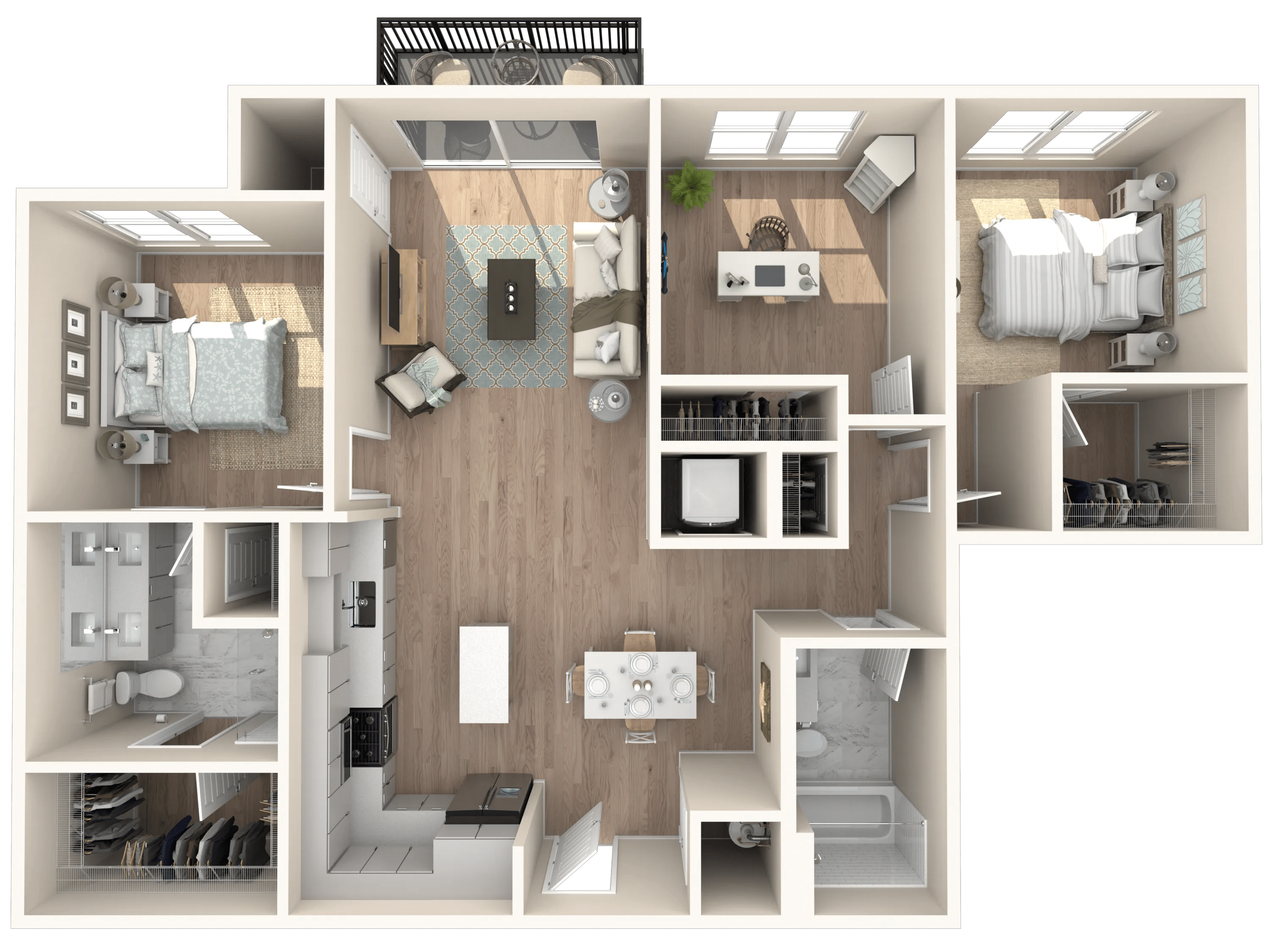 1213 square foot three bed two bath floor plan in Tampa, FL