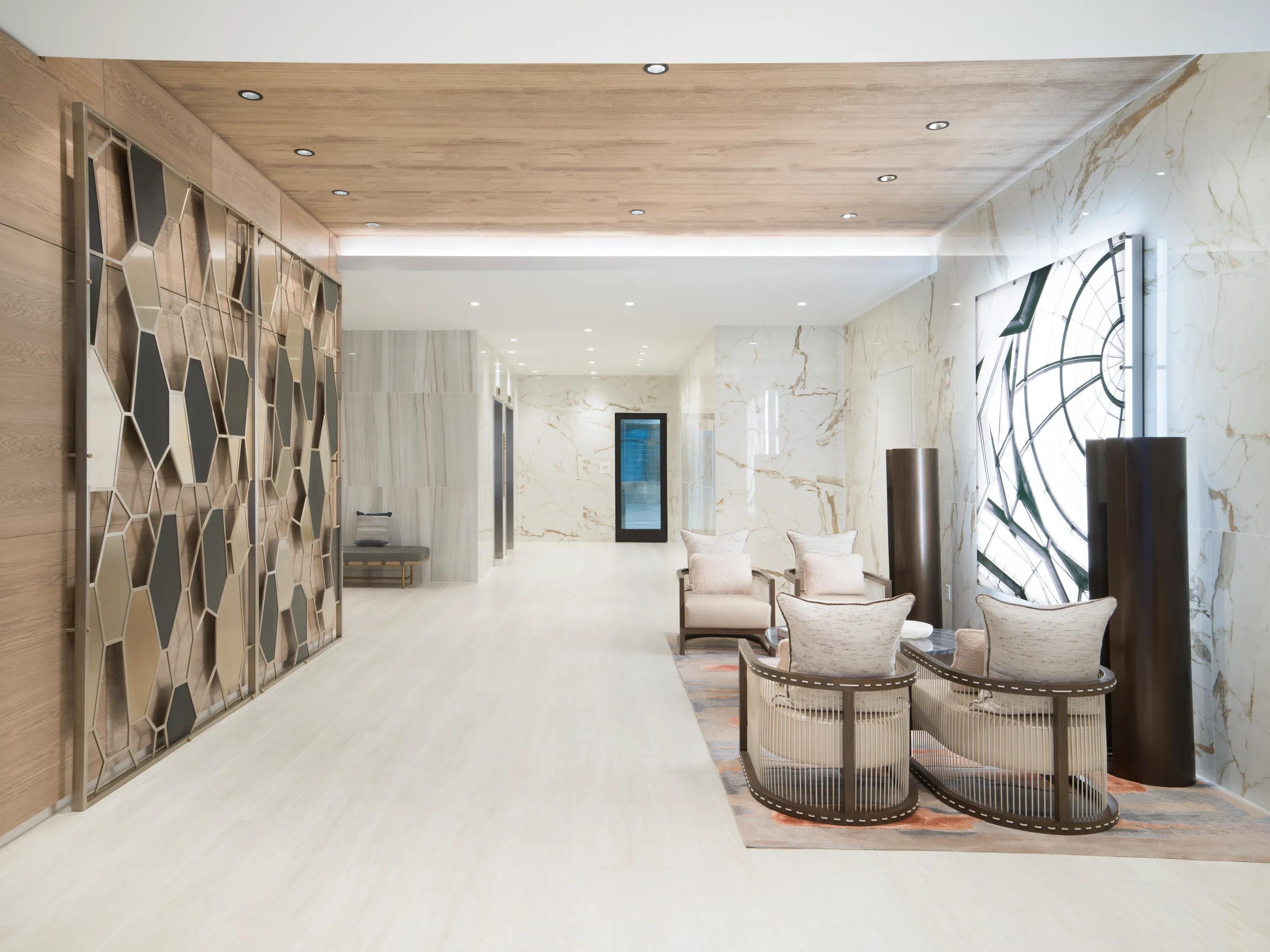 Hotel-inspired lobby modera liberty row charlotte apartments