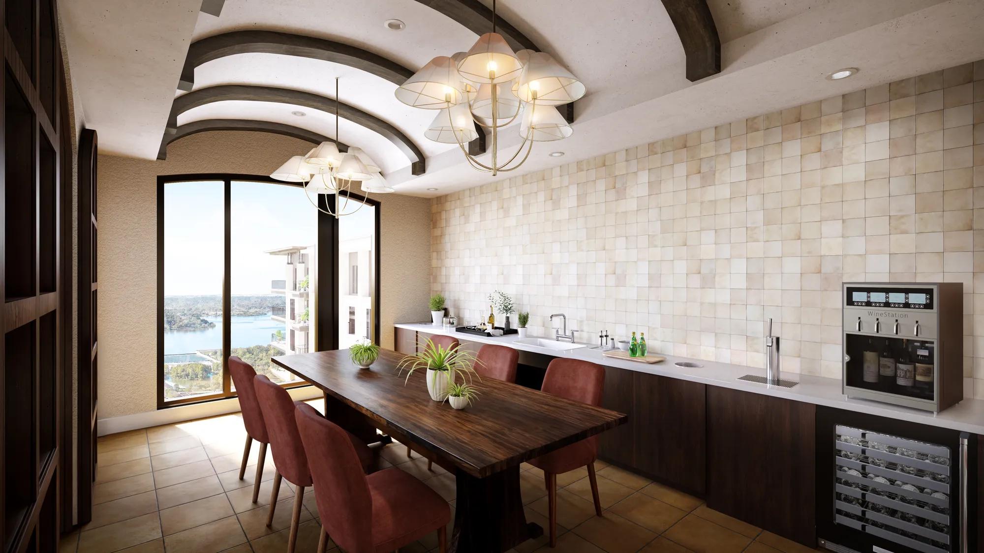 rooftop lounge with dining room and much more modera trailhead apartments dallas tx