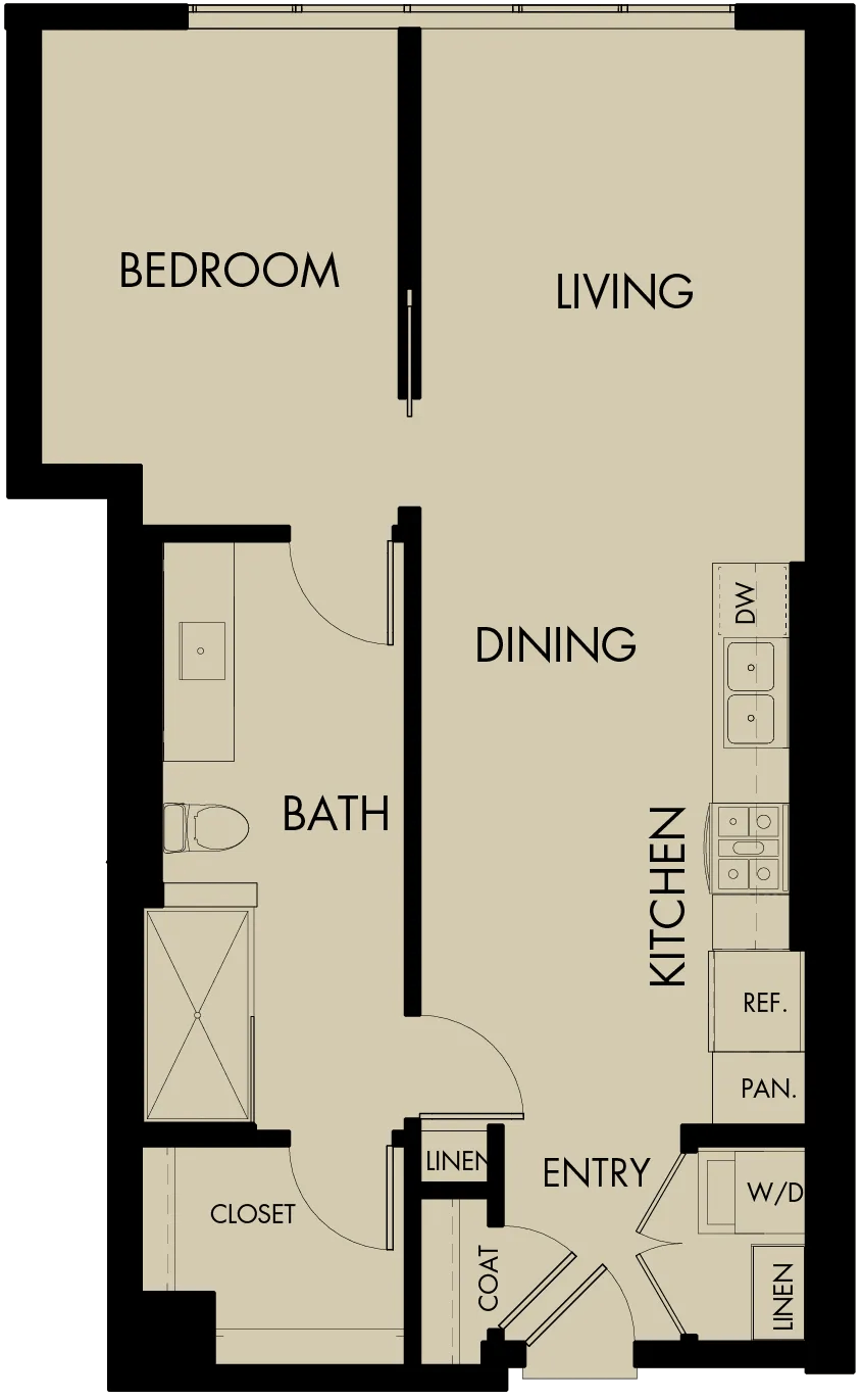 743 square foot one bed one bath floor plan image