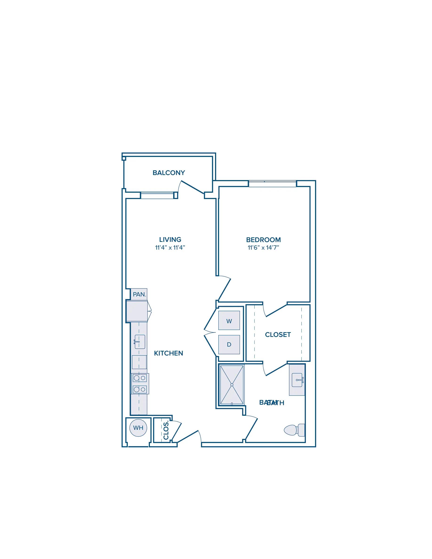 779 square foot one bed one bath floor plan image