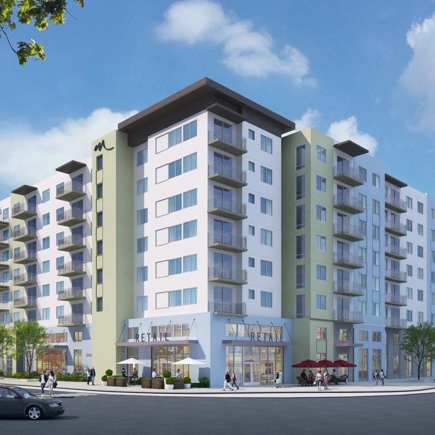 exterior rendering with retail on street level modera encore apartment homes for rent in tampa fl
