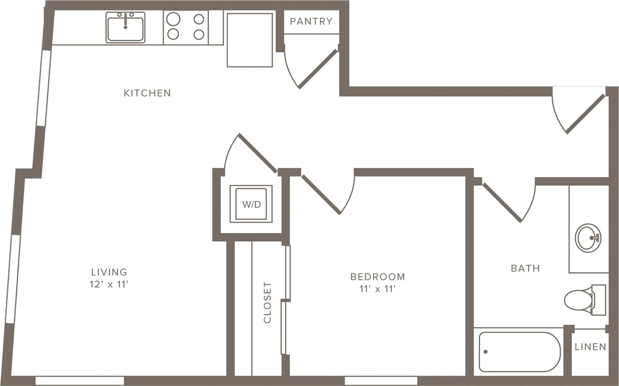 614 square foot one bedroom one bath floor plan image
