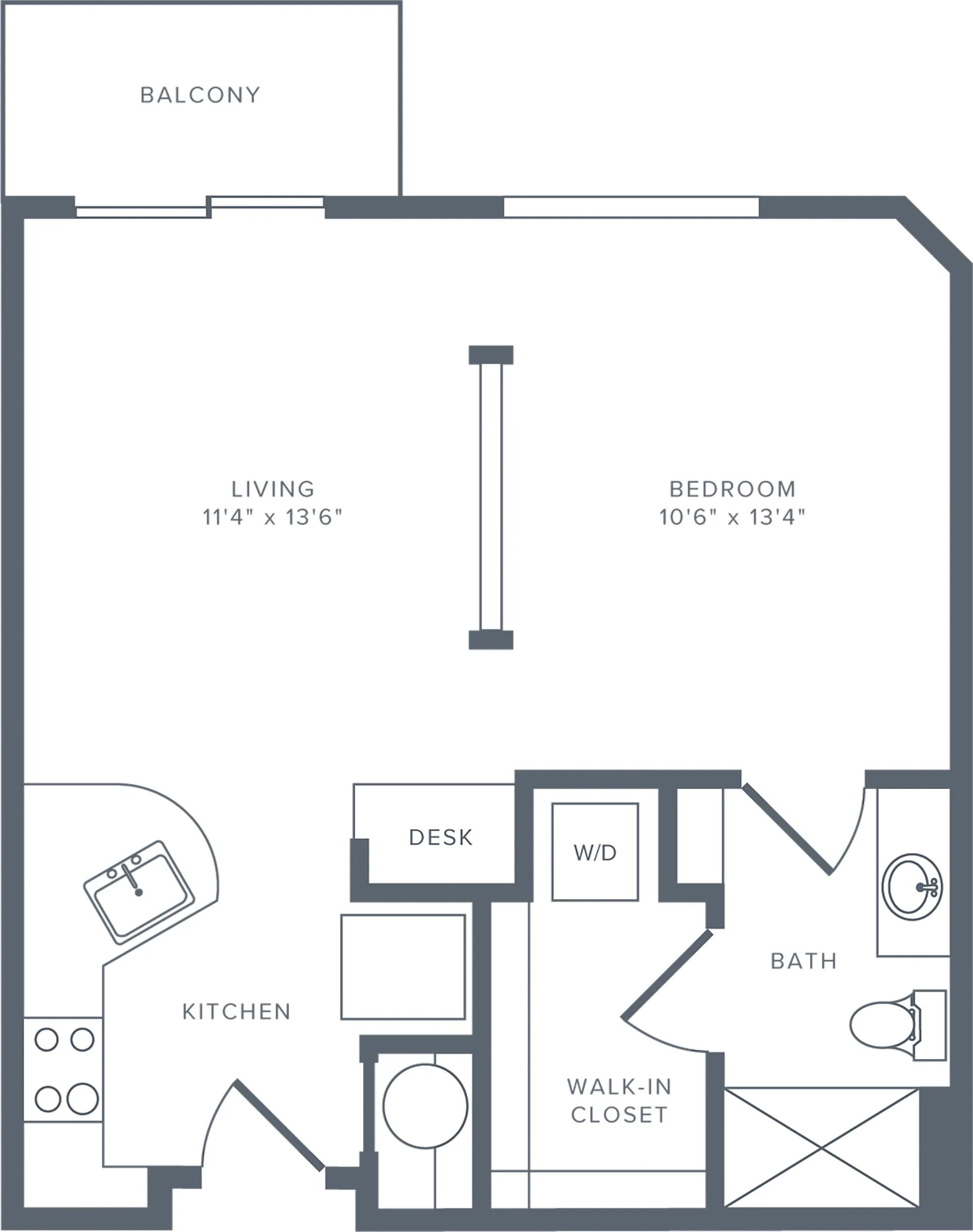 552 square foot studio one bath floorplan image