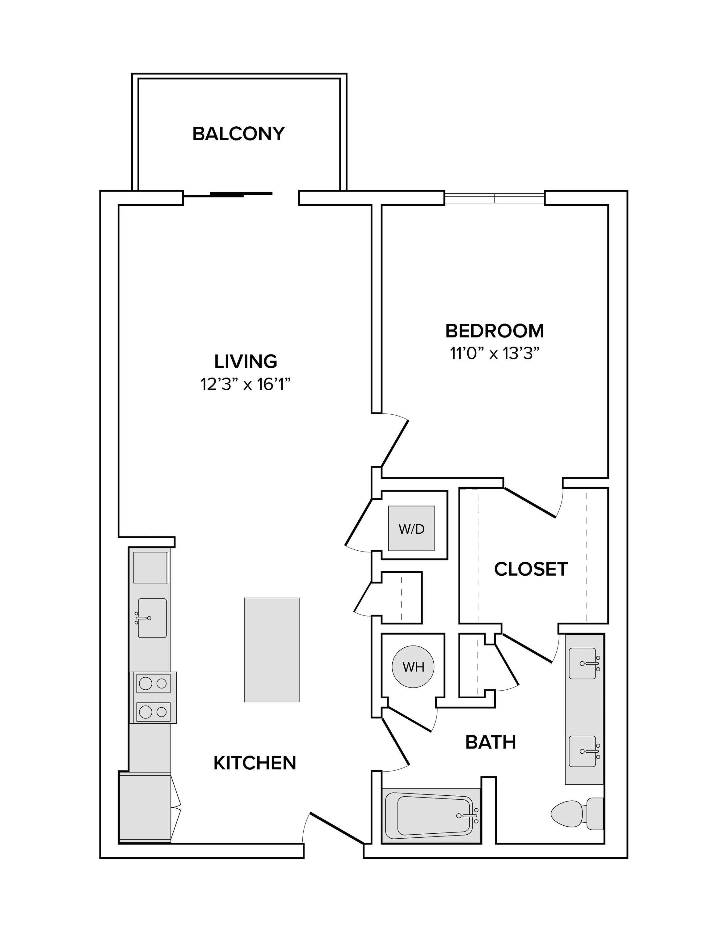 791 square foot one bedroom one bath apartment floor plan image