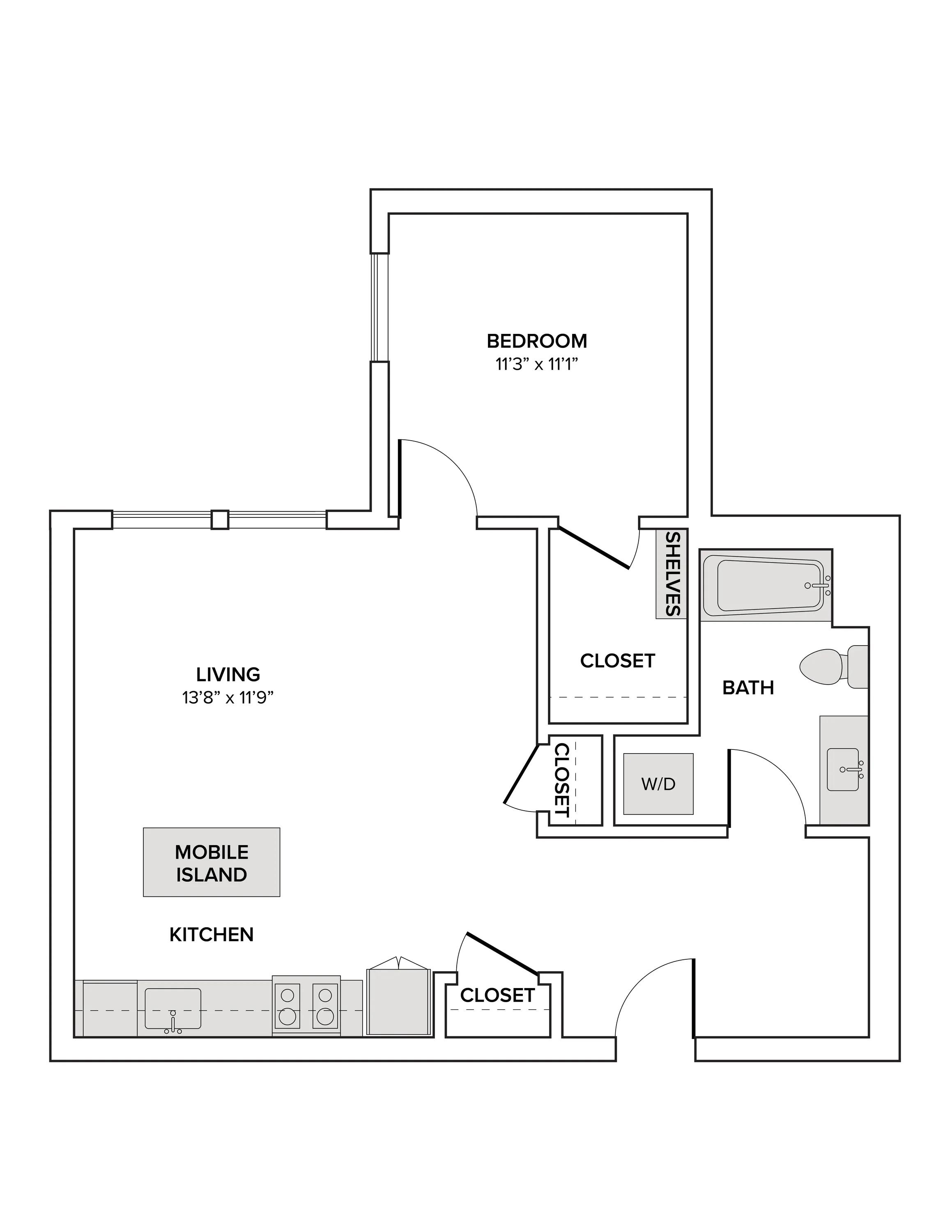 741 square foot one bedroom one bath apartment floor plan image