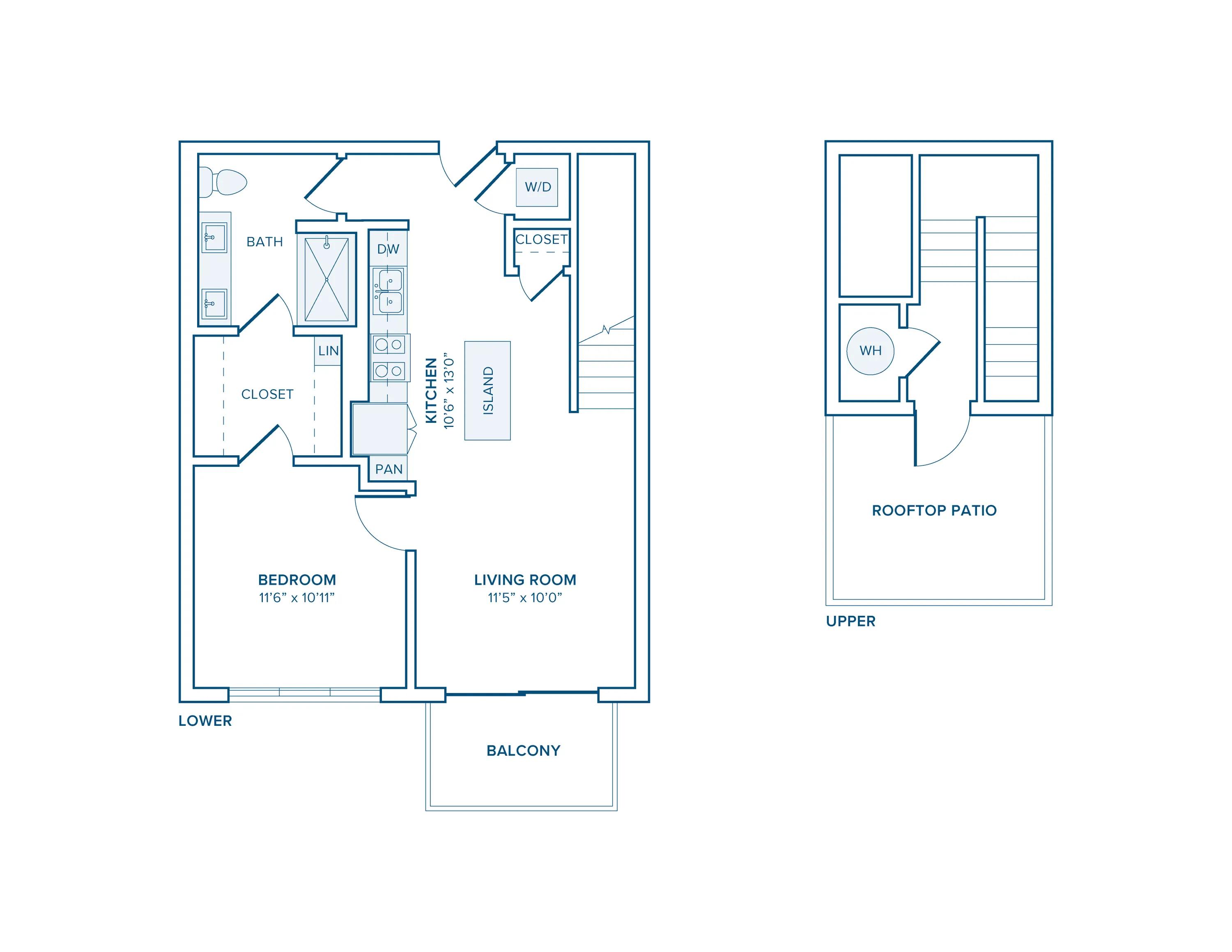 851 square foot one bedroom with den one bath apartment floorplan image