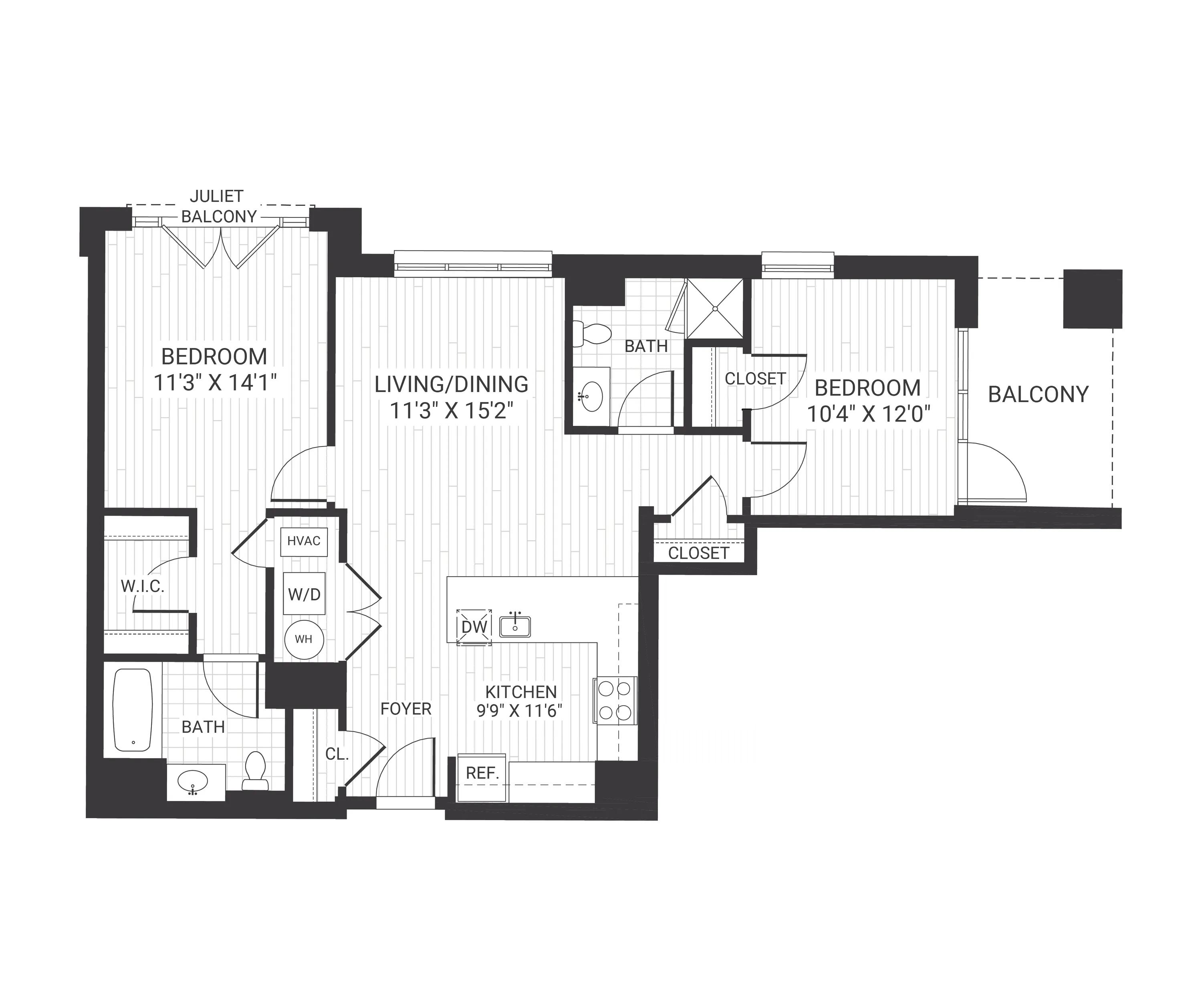 B02: 2 Bedroom 2 Bath in Morristown | 991 sq ft