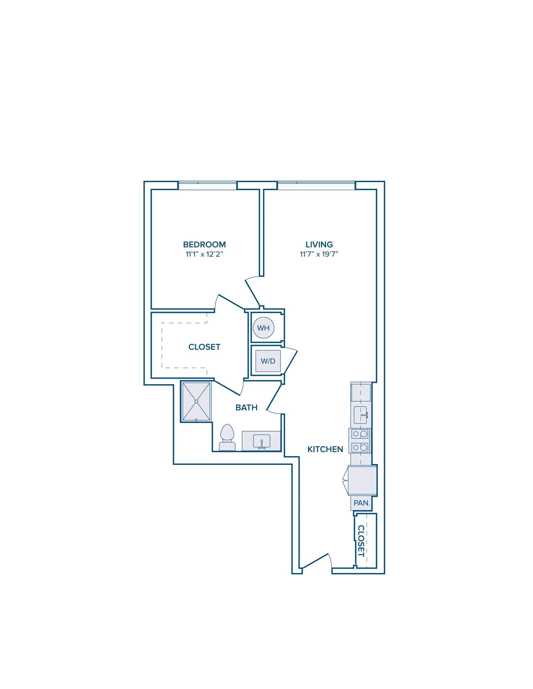 748 square foot one bed one bath floor plan image