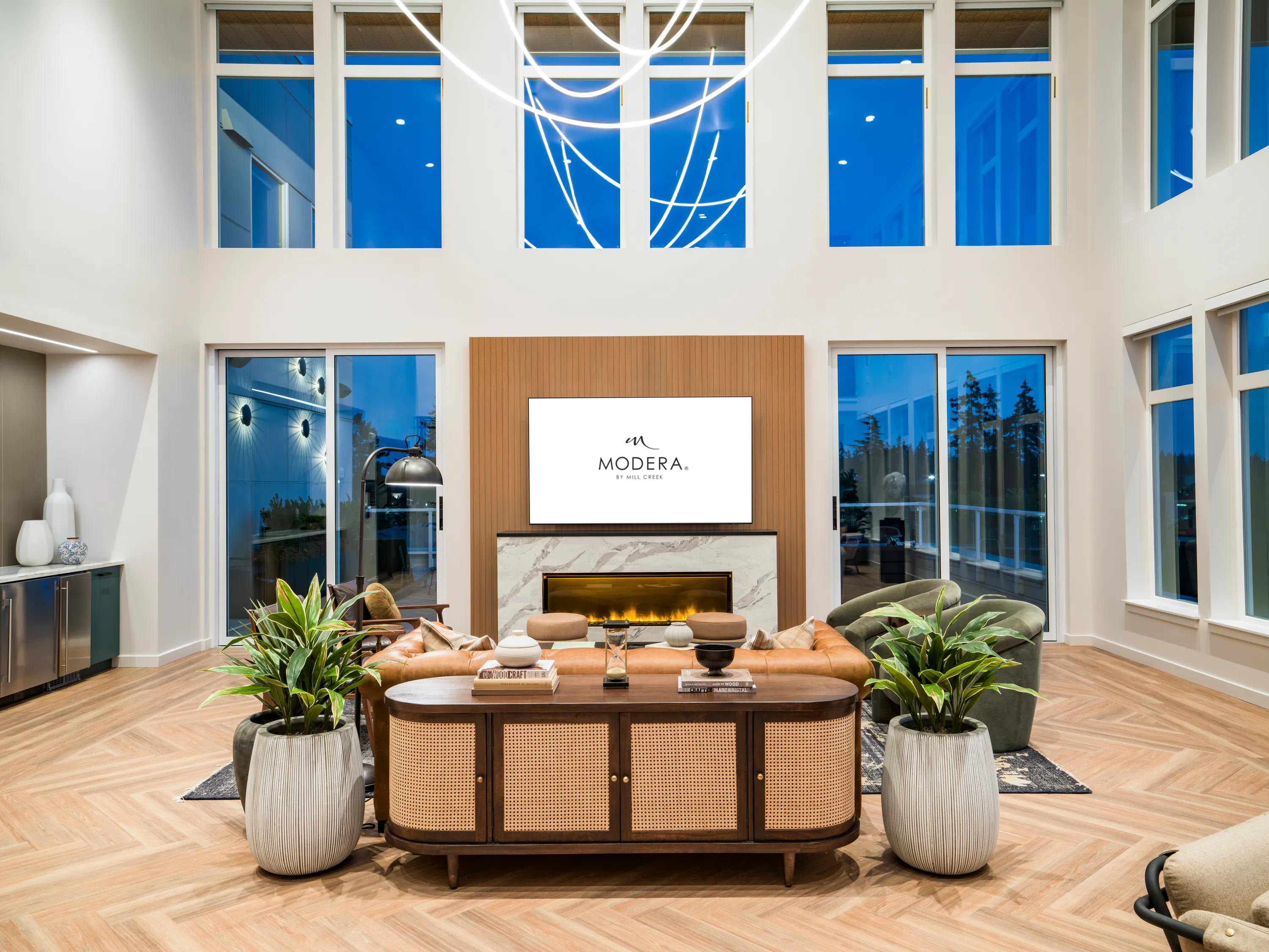 Hotel-inspired lobby with coffee bar