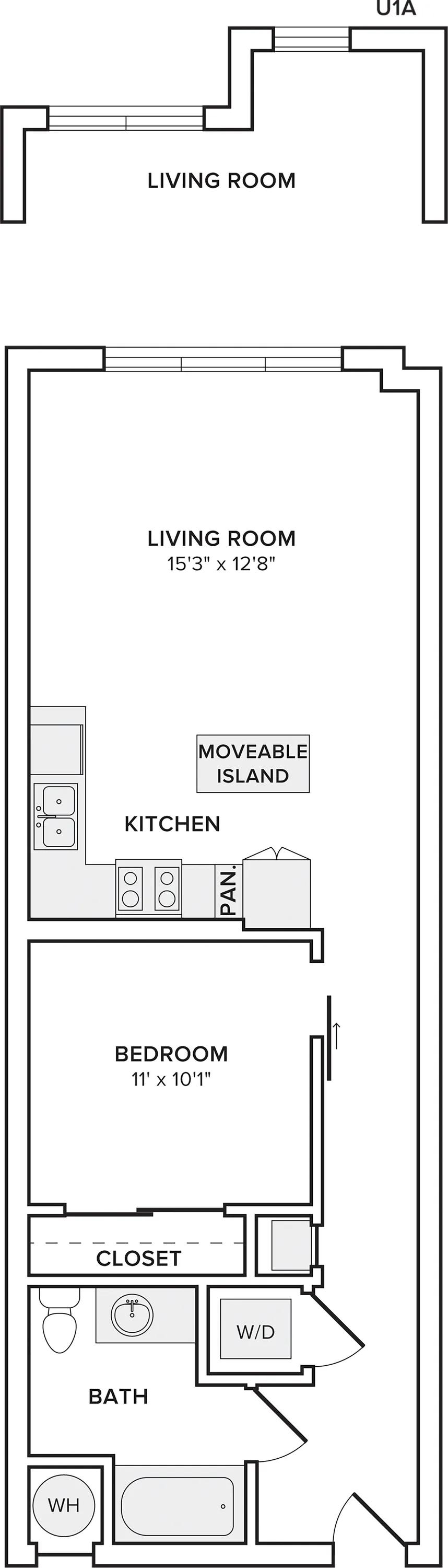 717 square foot one bedroom one bath apartment floorplan image