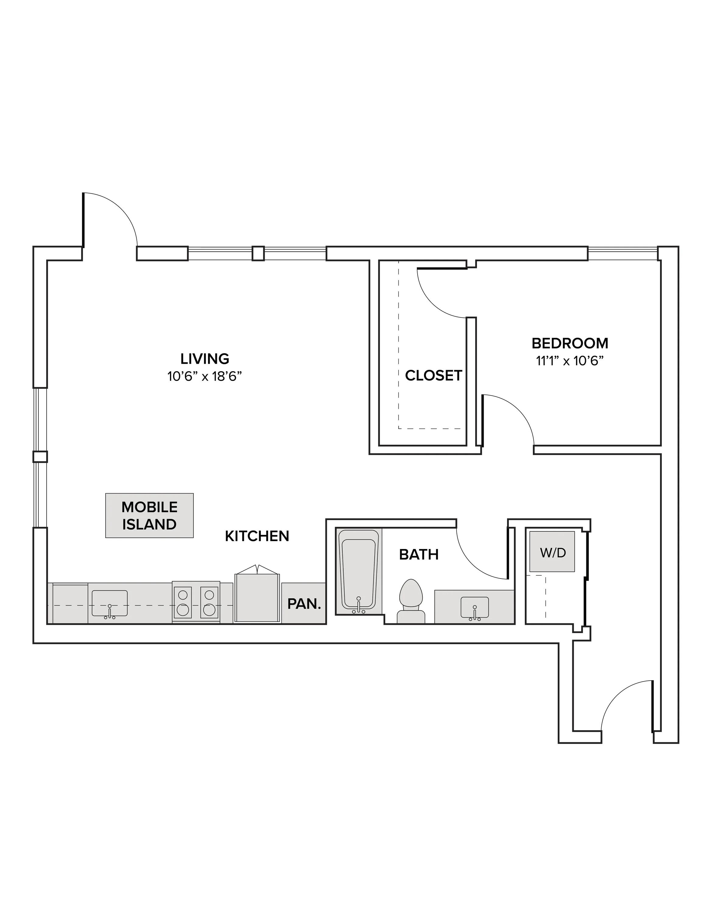 834 square foot one bedroom one bath apartment floor plan image