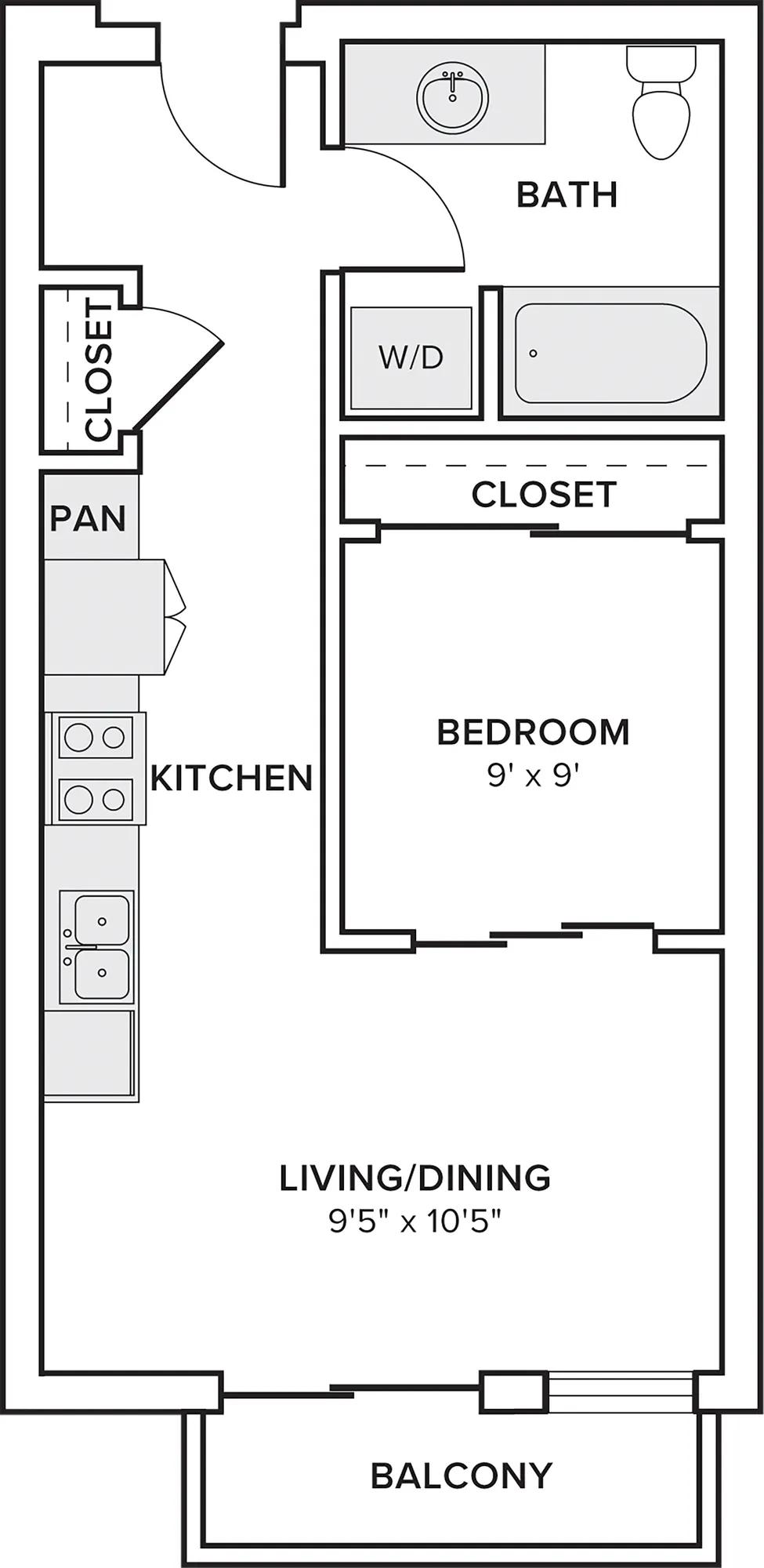 550 square foot one bedroom one bath apartment floorplan image